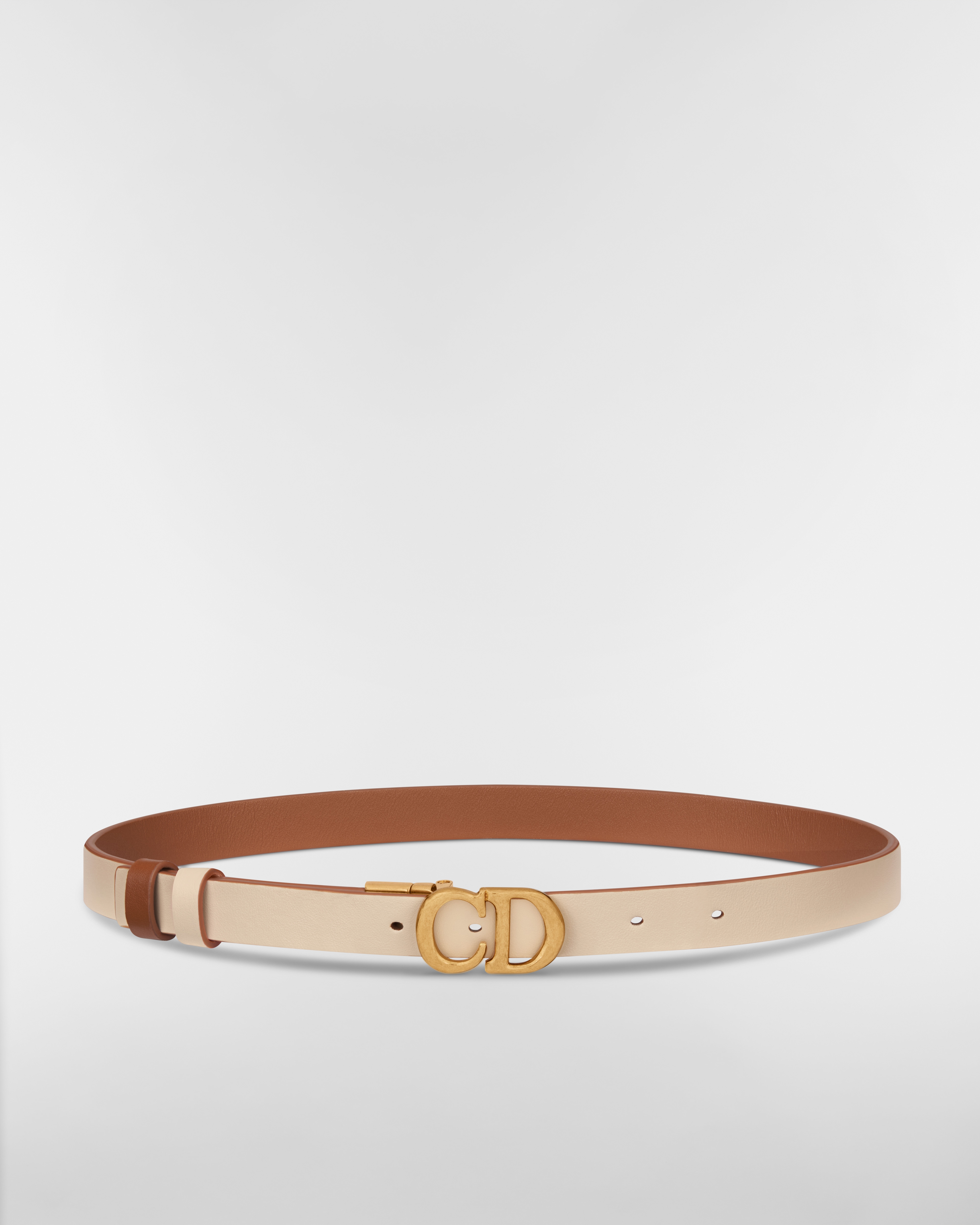 马鞍双面腰带 20 毫米马鞍金色和焦糖米色光滑牛皮革 E07