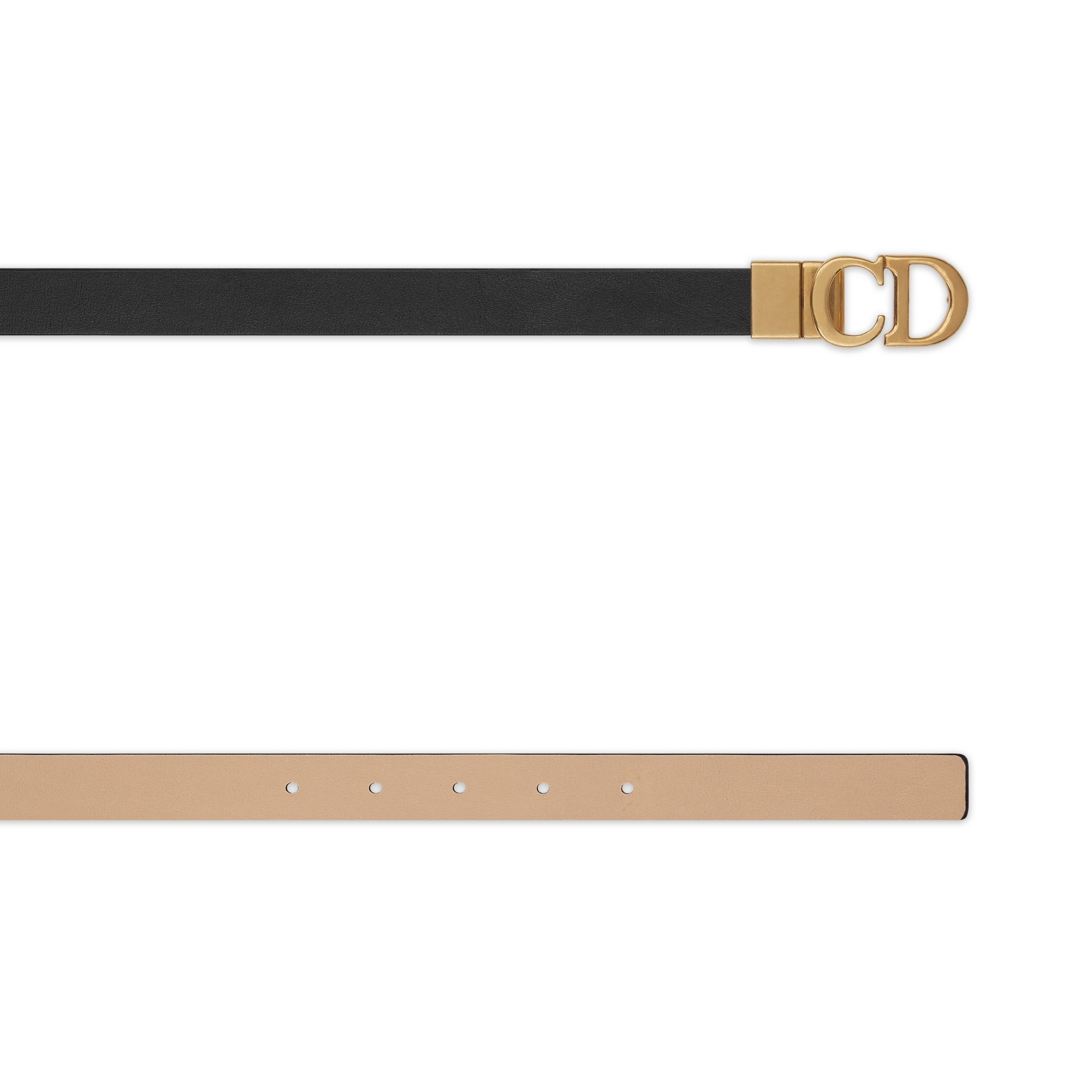 马鞍双面腰带 20 毫米黑色和胭脂米色光滑牛皮革 E06