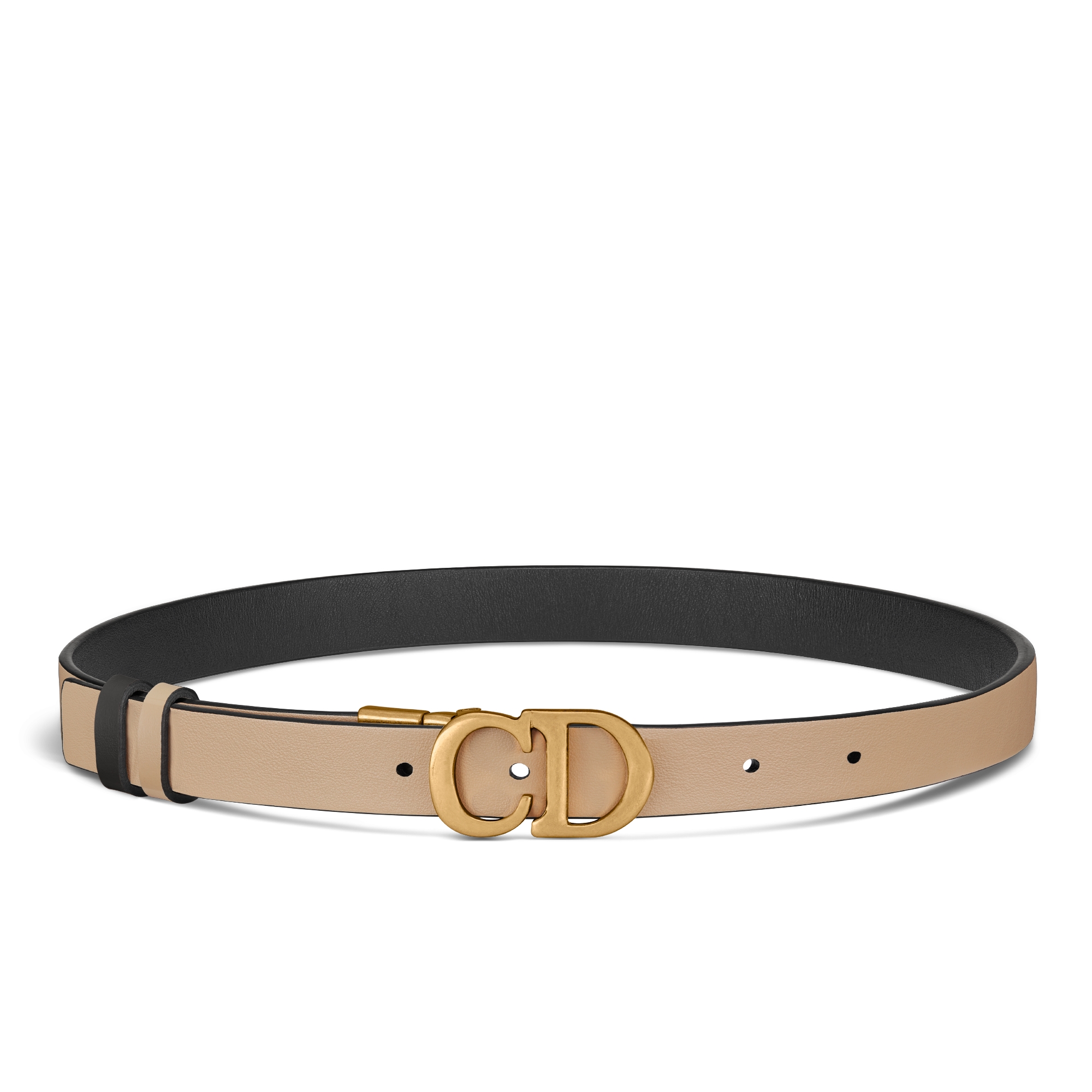 马鞍双面腰带 20 毫米黑色和胭脂米色光滑牛皮革 E07