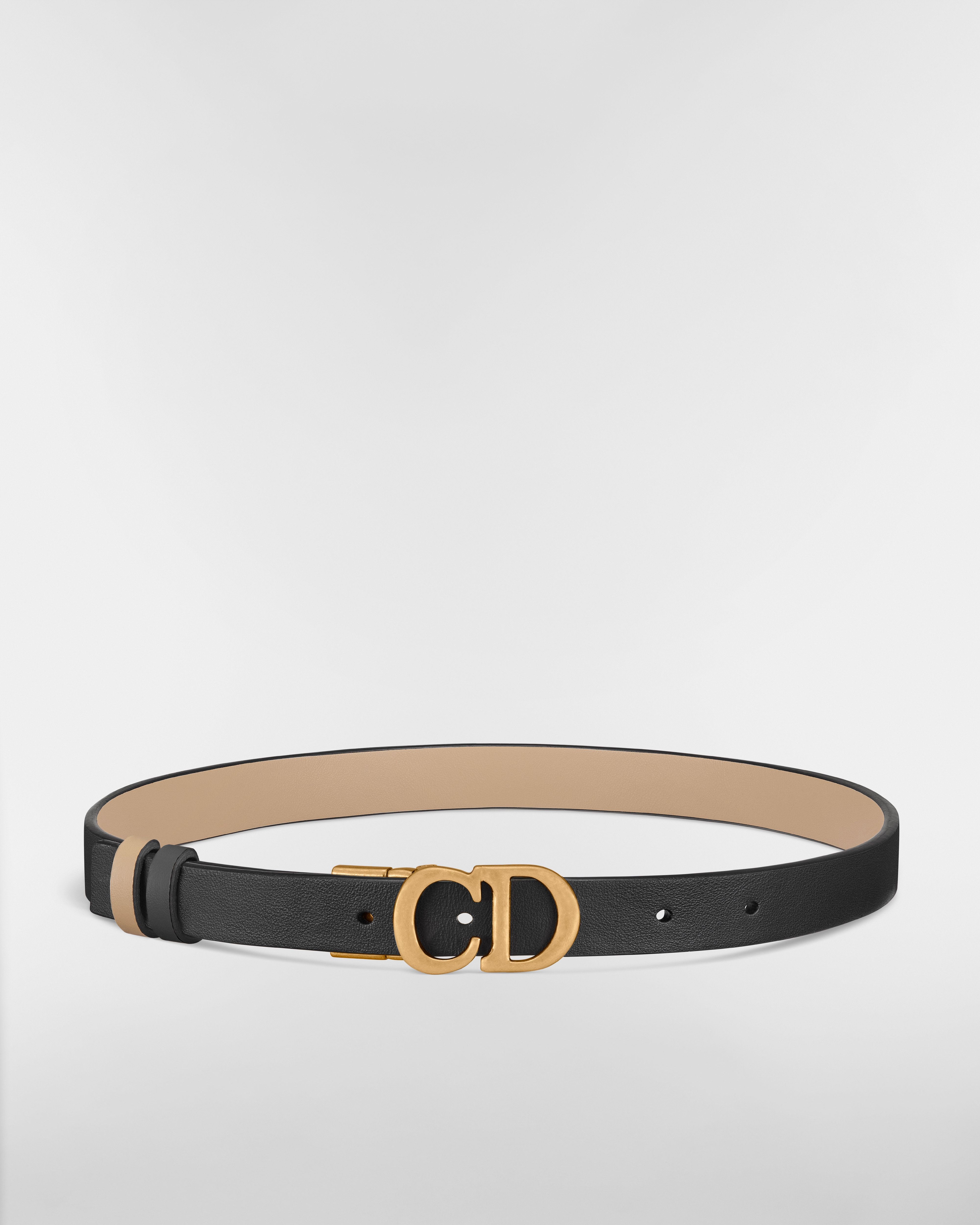 马鞍双面腰带 20 毫米黑色和胭脂米色光滑牛皮革 E01