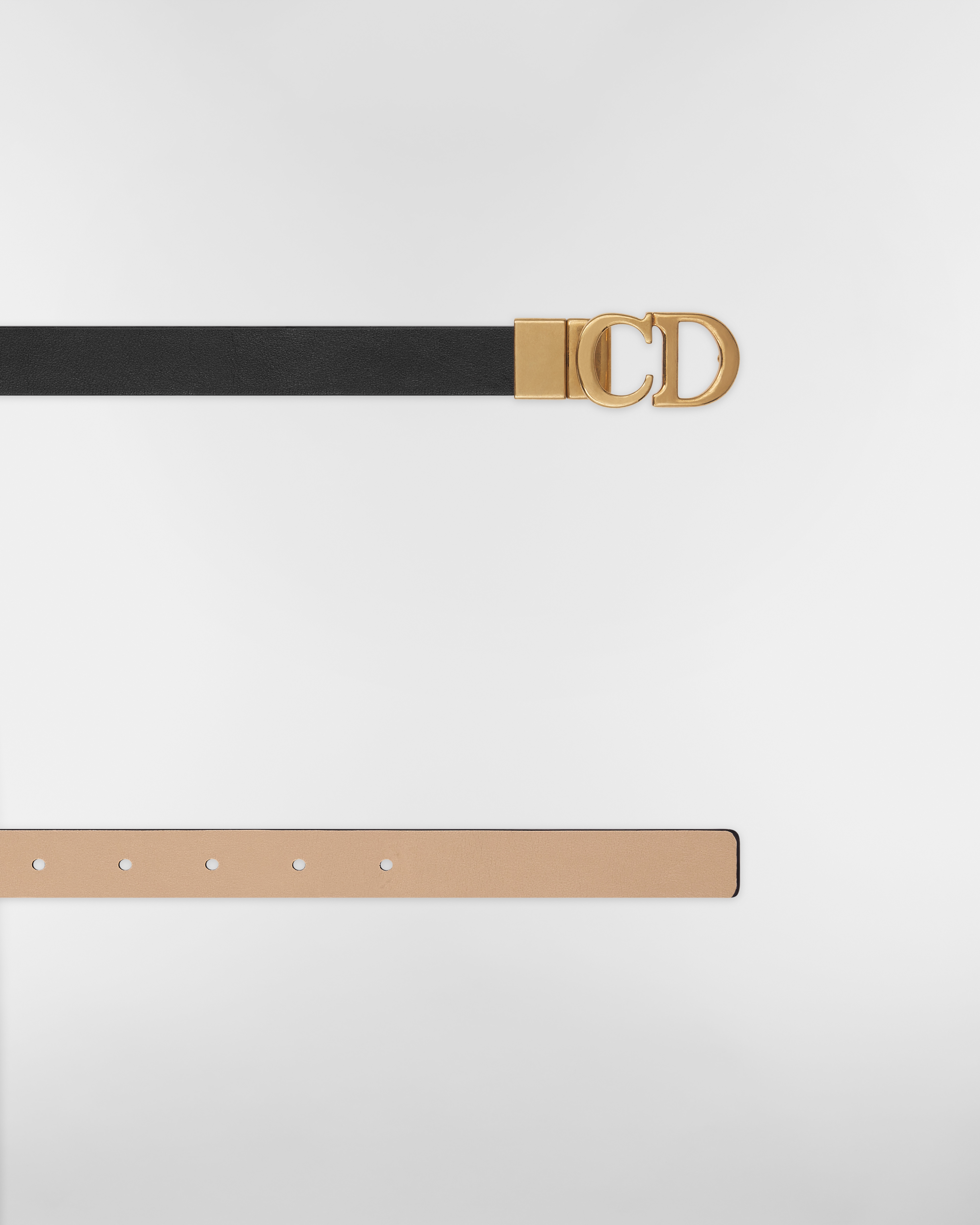 马鞍双面腰带 20 毫米黑色和胭脂米色光滑牛皮革 E06