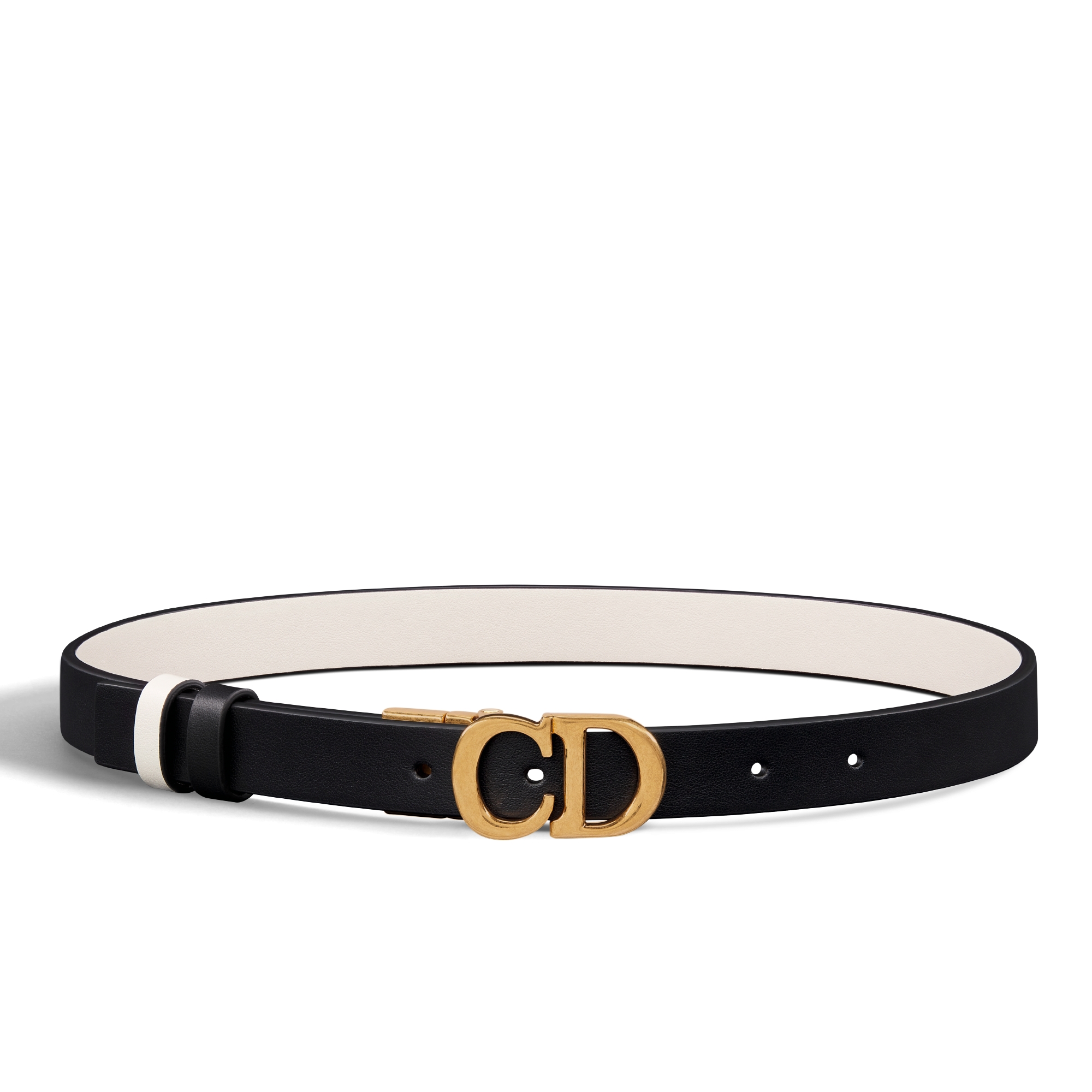 马鞍双面腰带 20 毫米黑色和奶白色光滑牛皮革 E01