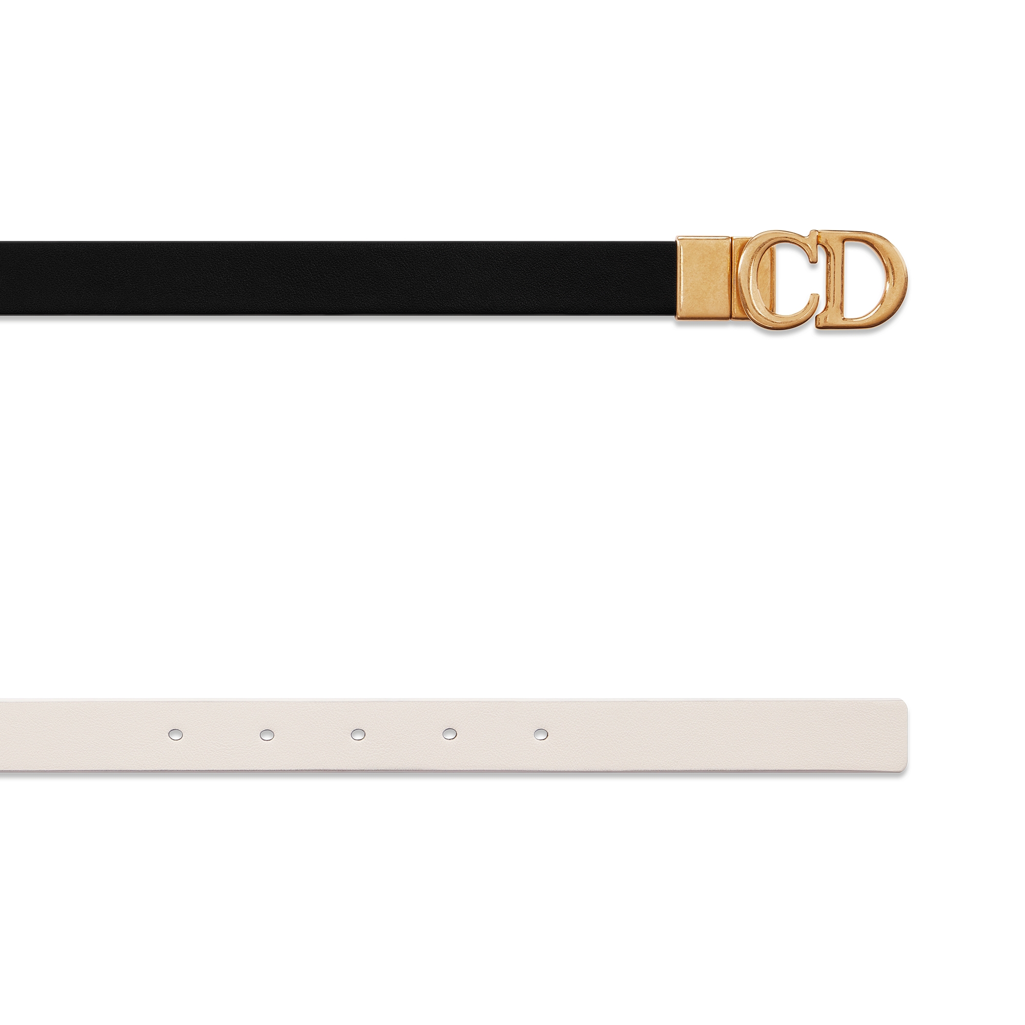 马鞍双面腰带 20 毫米黑色和奶白色光滑牛皮革 E06