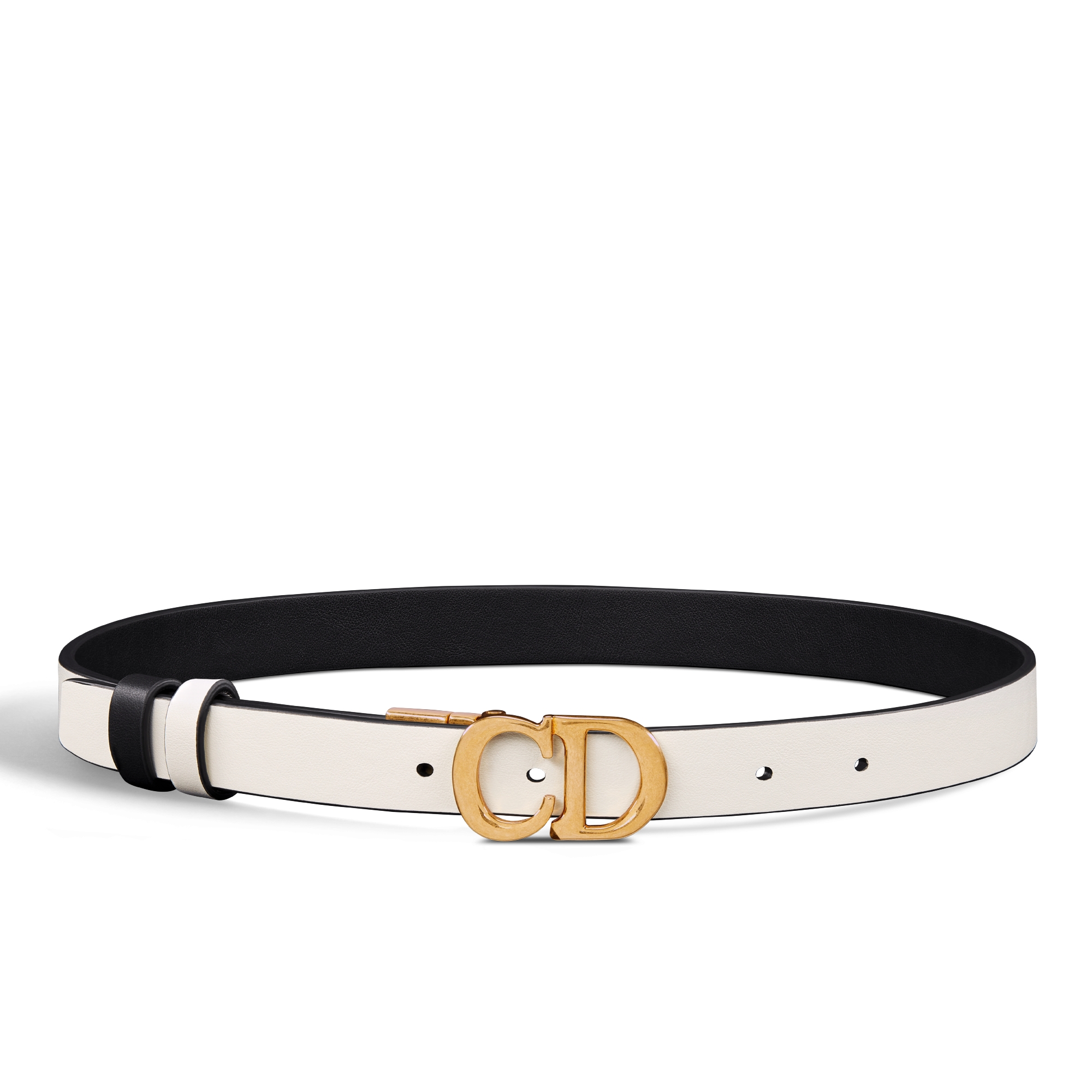 马鞍双面腰带 20 毫米黑色和奶白色光滑牛皮革 E07