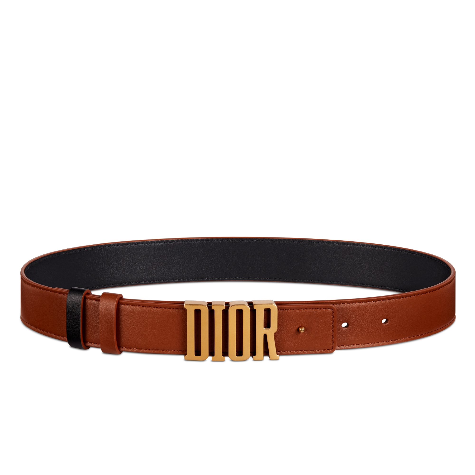 D-Fence 双面腰带 30 毫米马鞍金色和黑色光滑牛皮革 E01