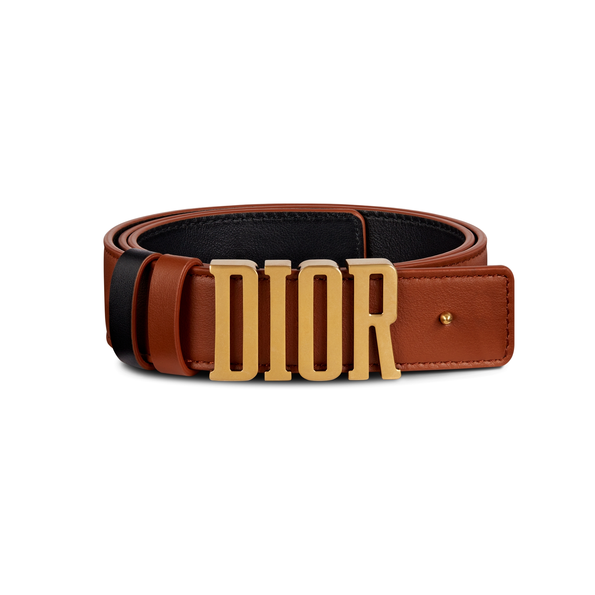 D-Fence 双面腰带 30 毫米马鞍金色和黑色光滑牛皮革 E03