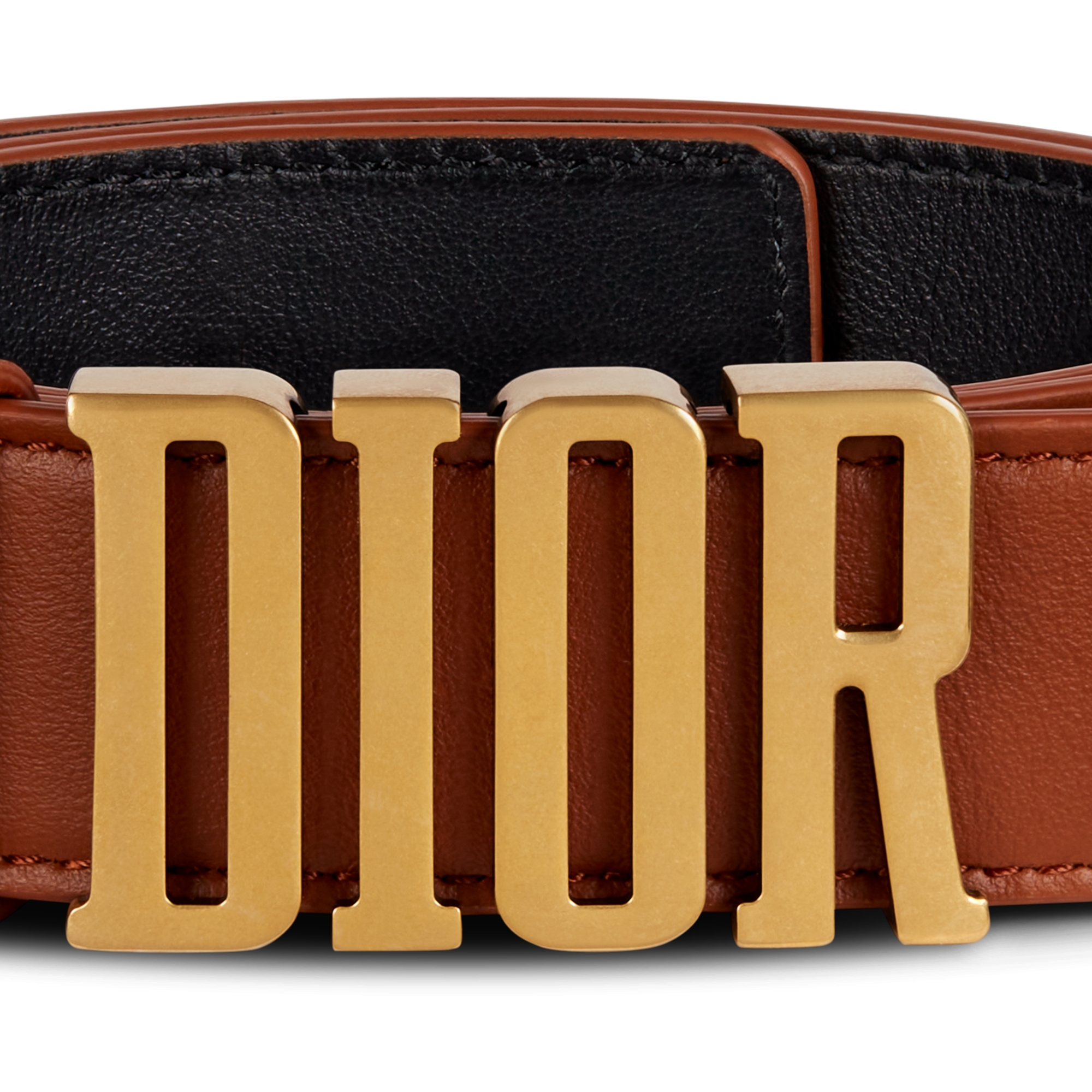 D-Fence 双面腰带 30 毫米马鞍金色和黑色光滑牛皮革 E09