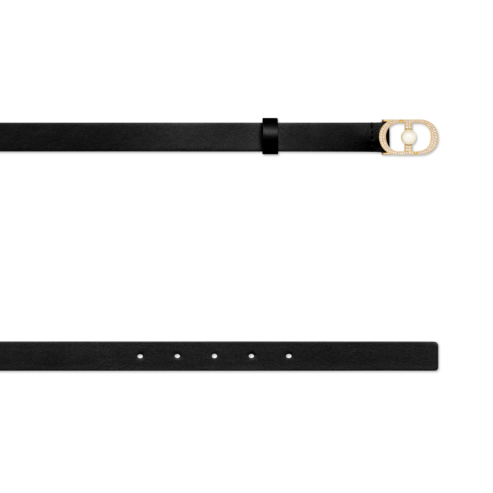 30 Montaigne Jolie 腰带 20 毫米黑色光滑牛皮革、白色树脂珠饰和银色调晶体 E06