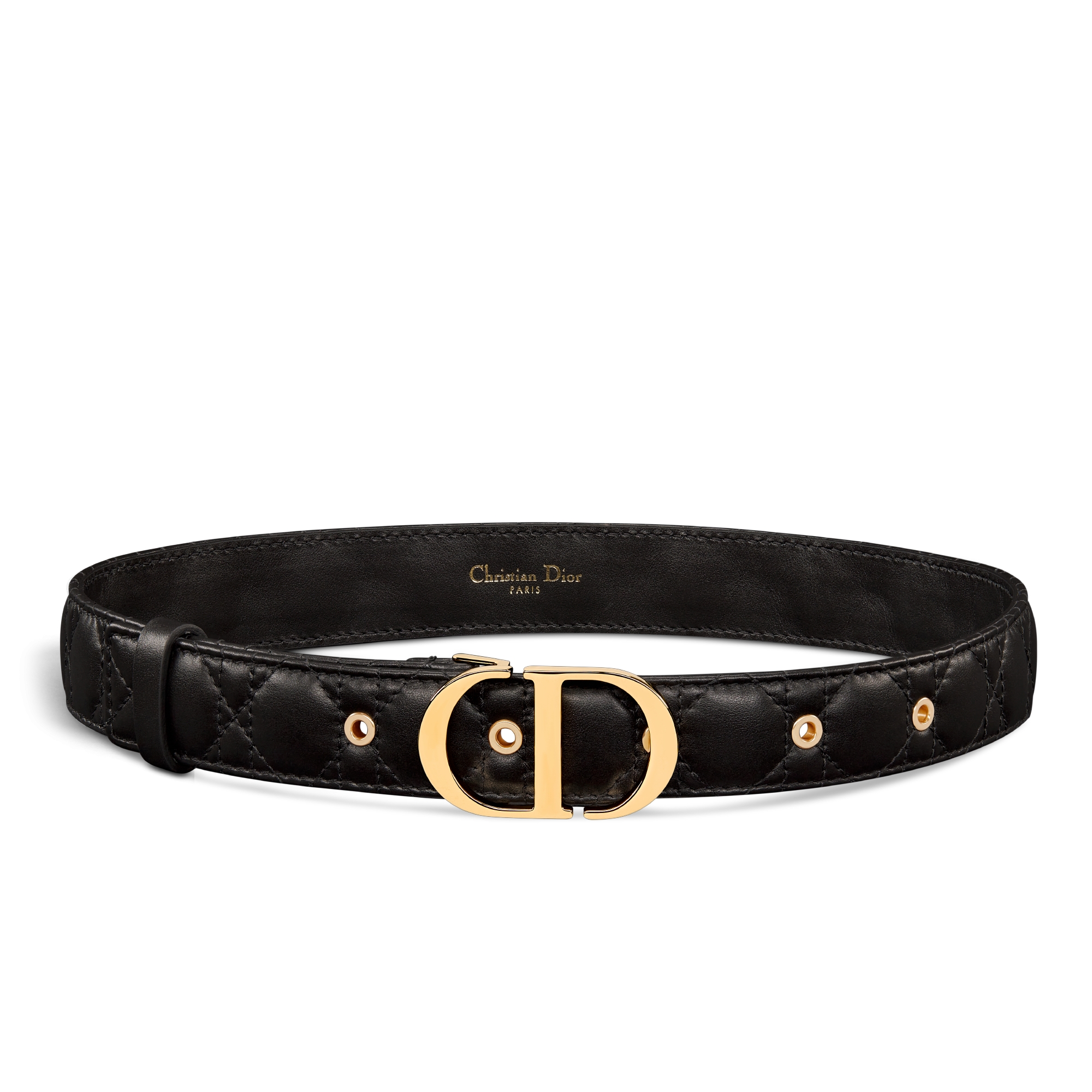 30 Montaigne 腰带 30 毫米黑色牛皮革藤格纹 E01