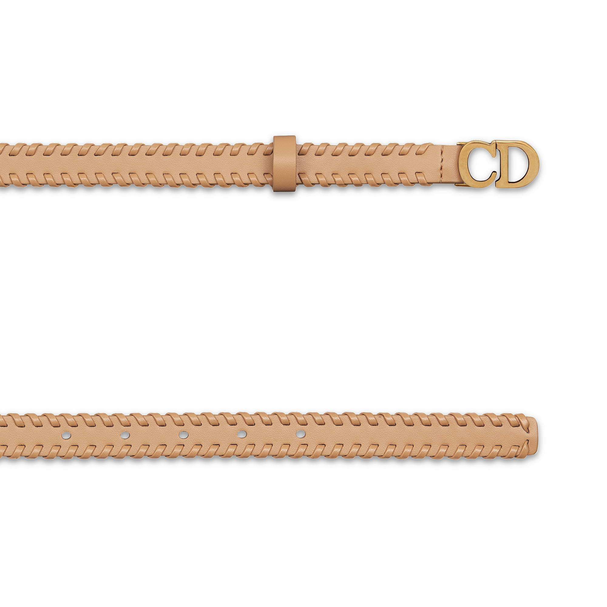 马鞍腰带 20 毫米浅金色调光滑牛皮革搭配皮革鞭状缉面线 E06