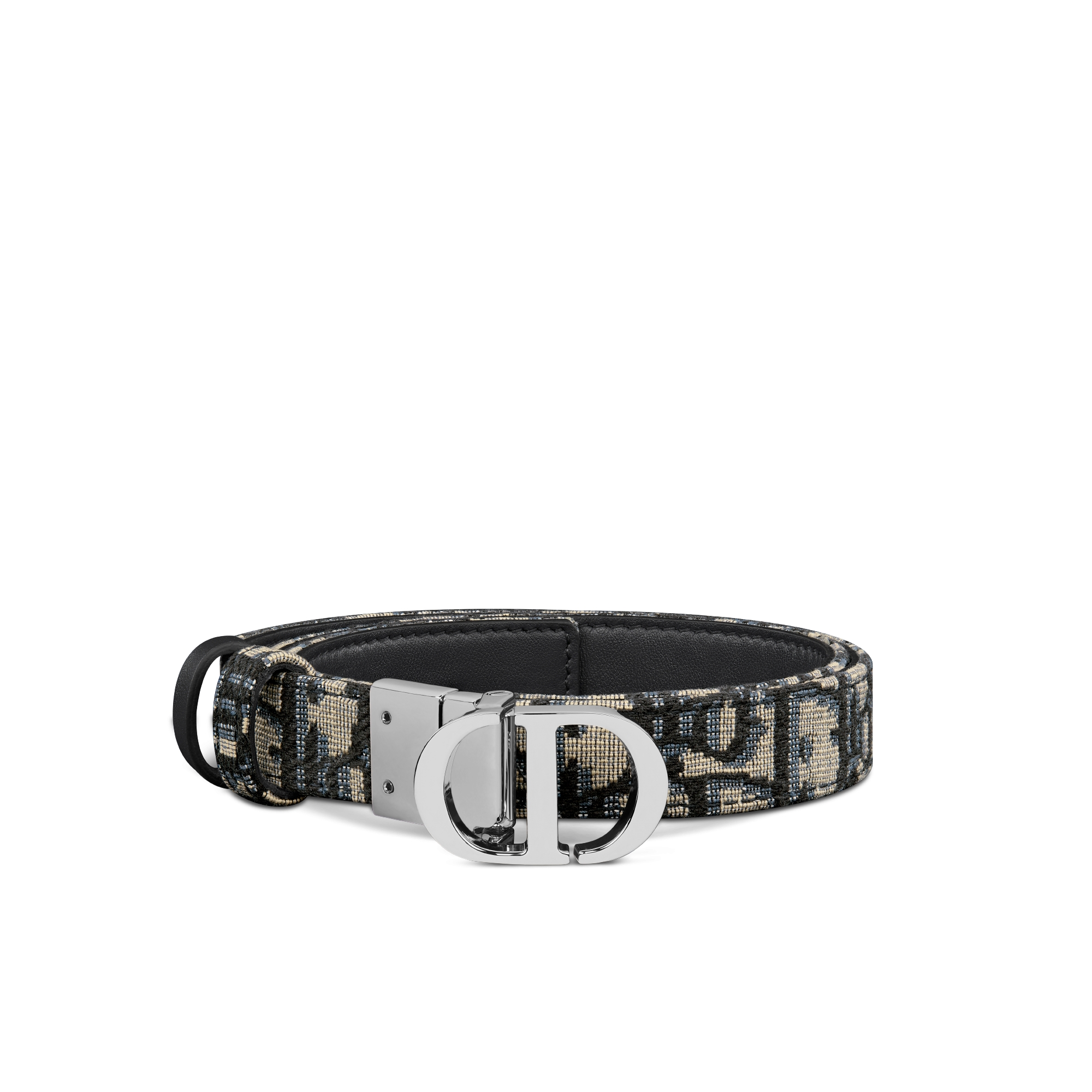 30 Montaigne 双面腰带 20 毫米蓝色光滑牛皮革和 Oblique 印花面料 E03