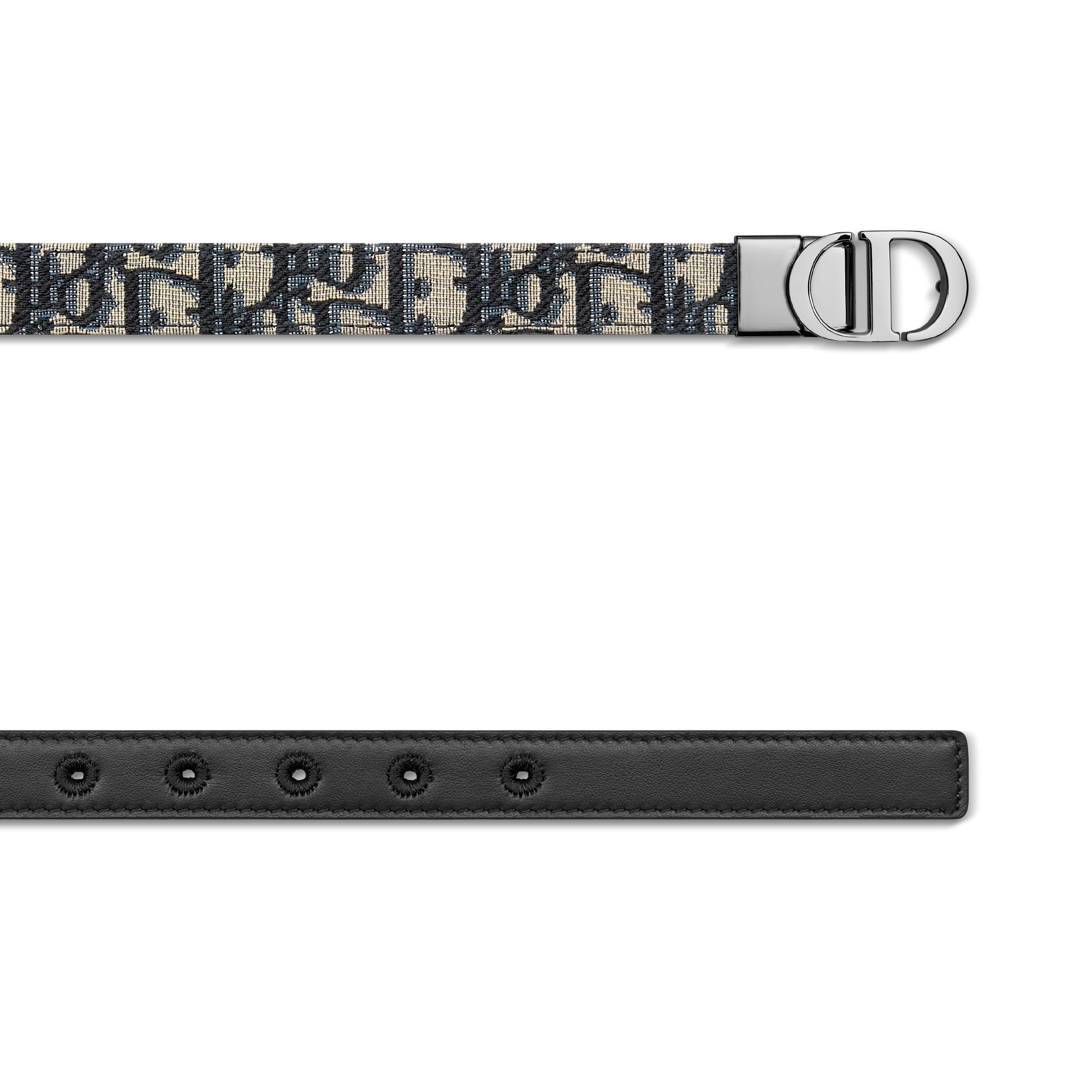 30 Montaigne 双面腰带 20 毫米蓝色光滑牛皮革和 Oblique 印花面料 E06