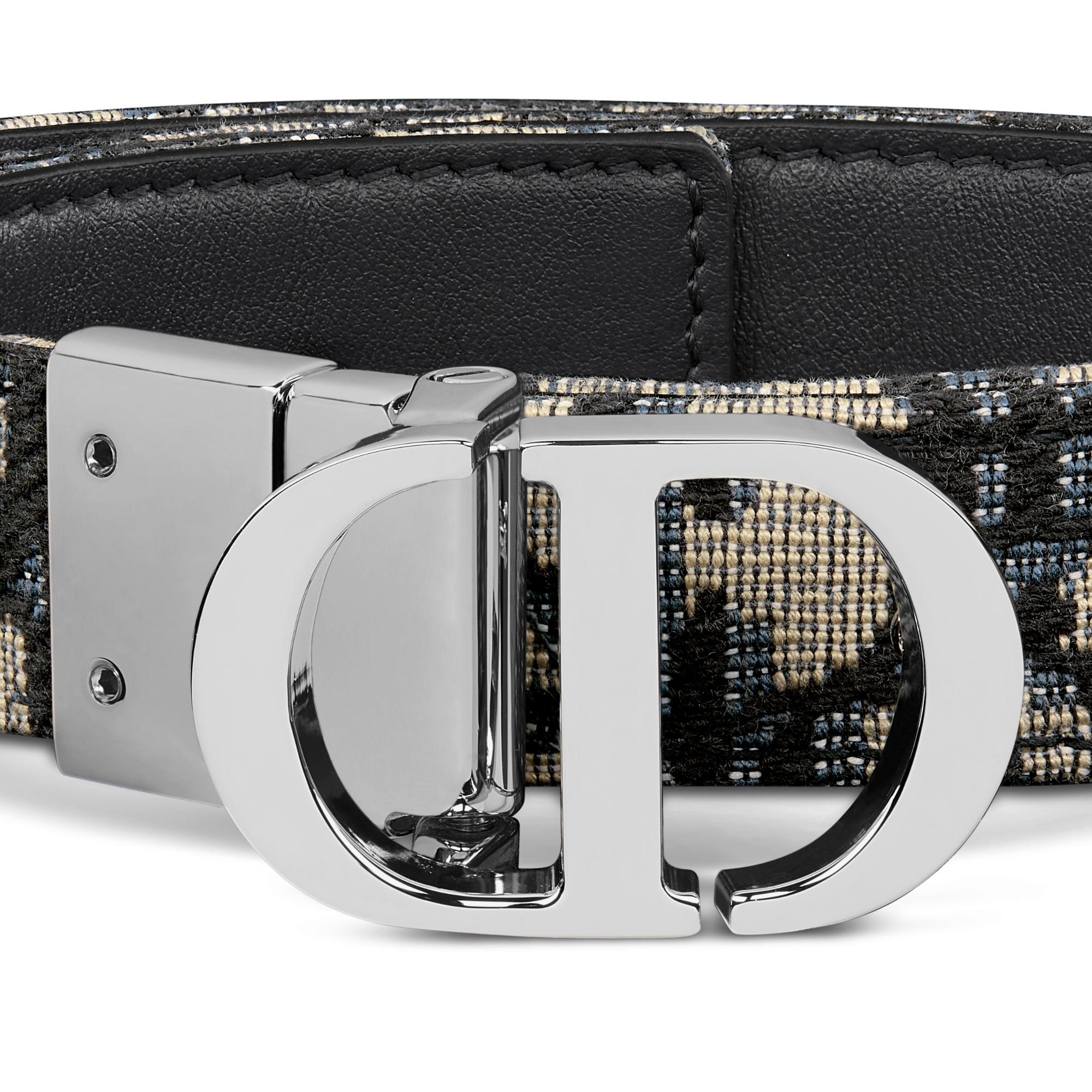 30 Montaigne 双面腰带 20 毫米蓝色光滑牛皮革和 Oblique 印花面料 E09