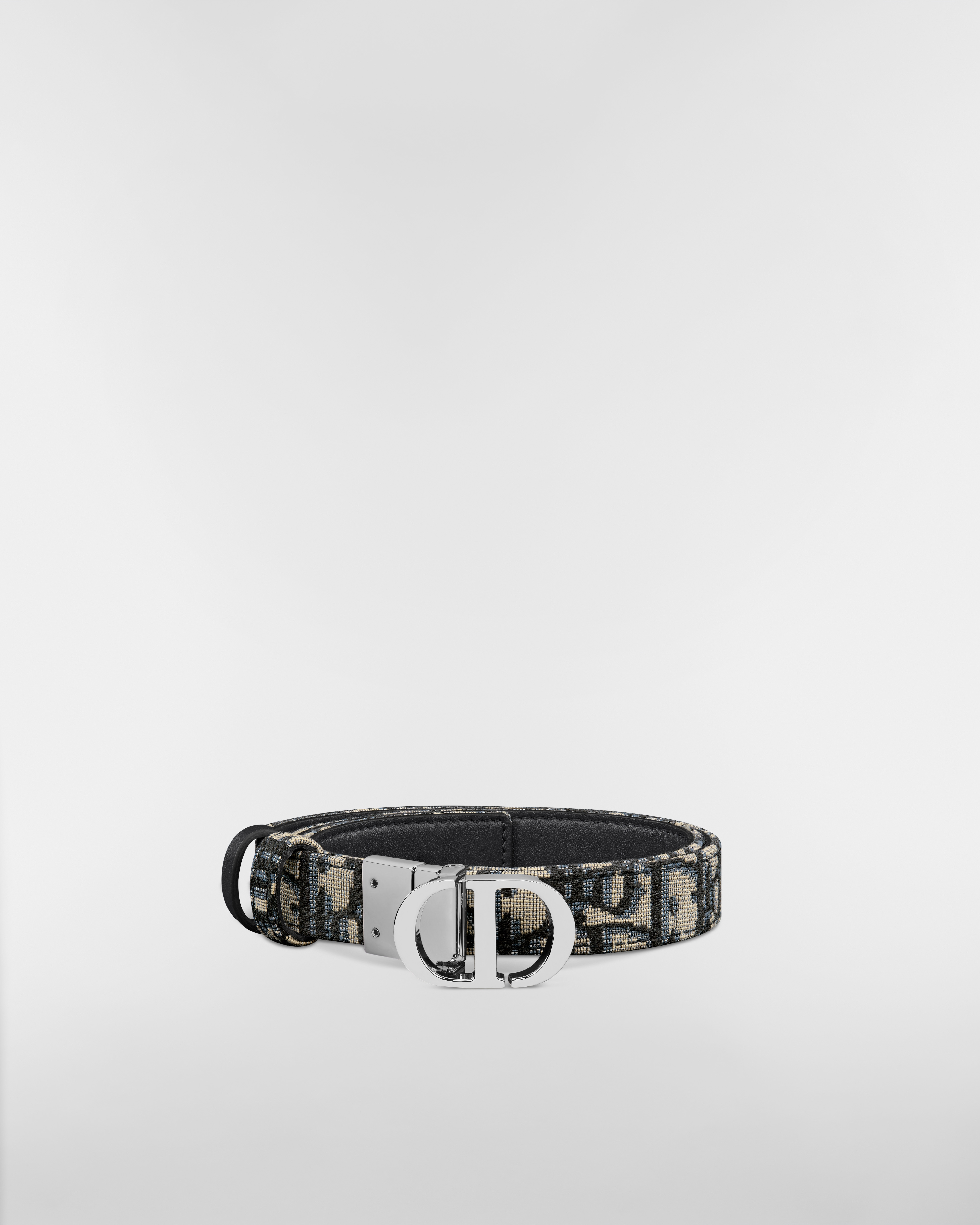 30 Montaigne 双面腰带 20 毫米蓝色光滑牛皮革和 Oblique 印花面料 E03