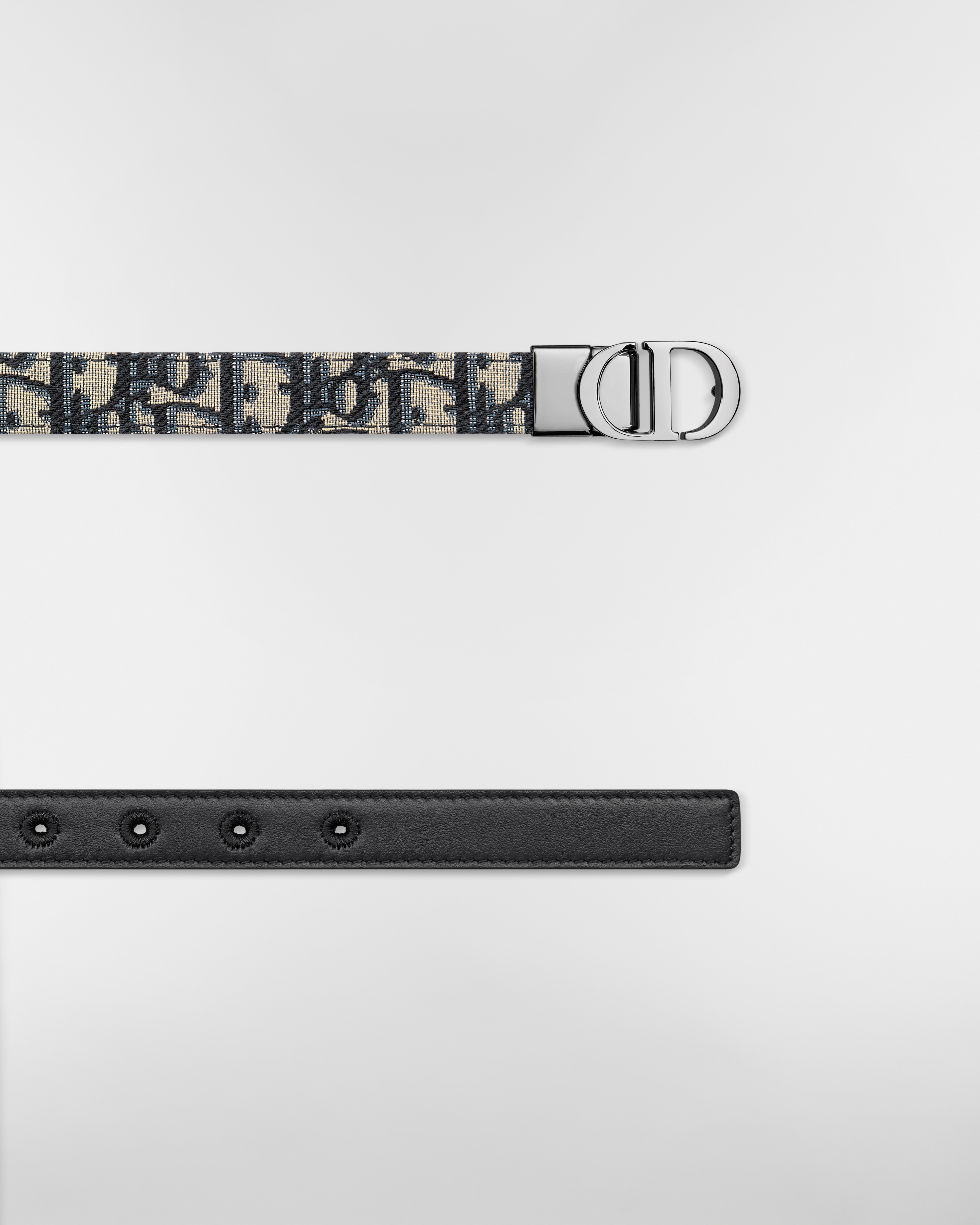 30 Montaigne 双面腰带 20 毫米蓝色光滑牛皮革和 Oblique 印花面料 E06