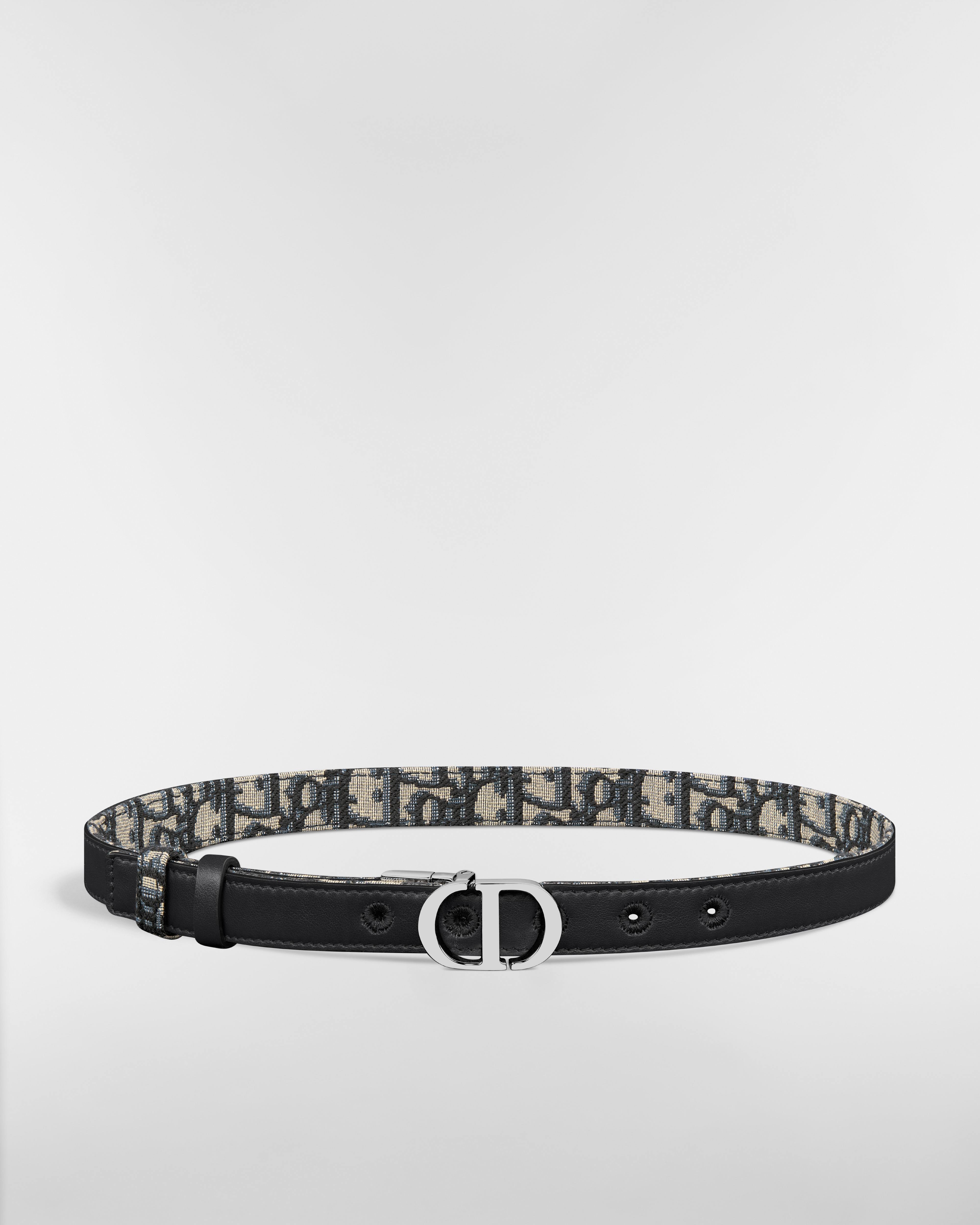 30 Montaigne 双面腰带 20 毫米蓝色光滑牛皮革和 Oblique 印花面料 E07