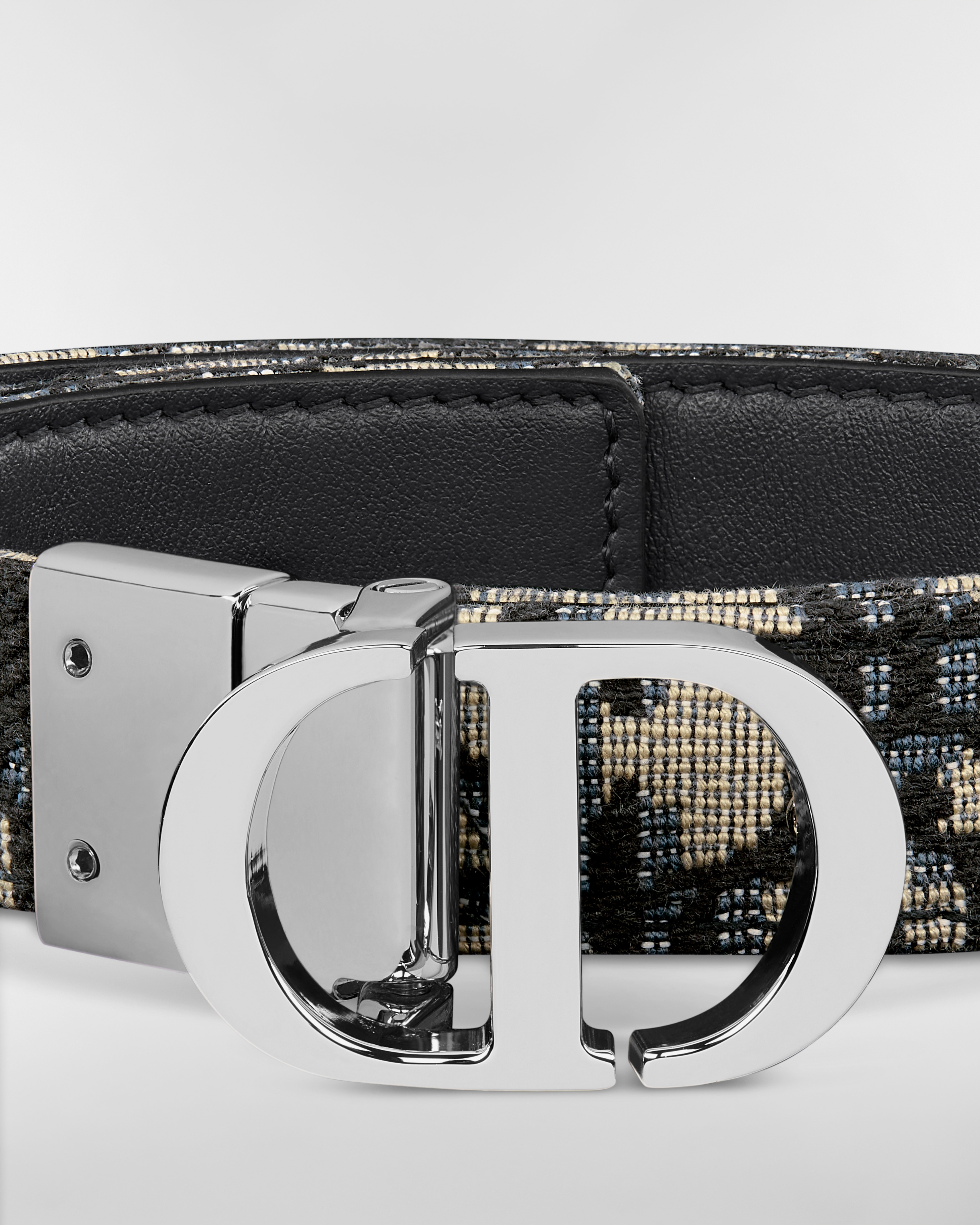 30 Montaigne 双面腰带 20 毫米蓝色光滑牛皮革和 Oblique 印花面料 E09