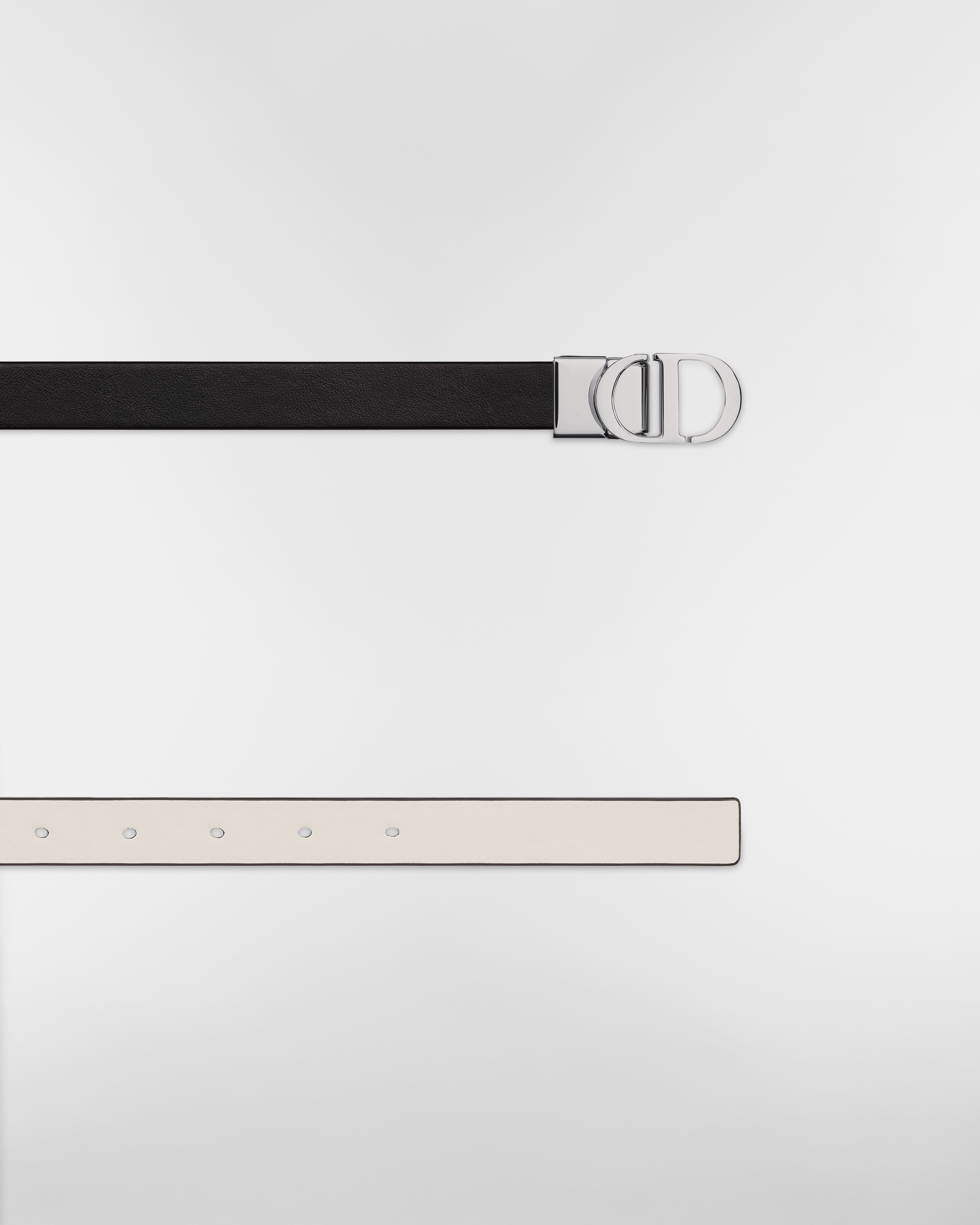 30 Montaigne 双面腰带 20 毫米黑色和奶白色光滑牛皮革 E06