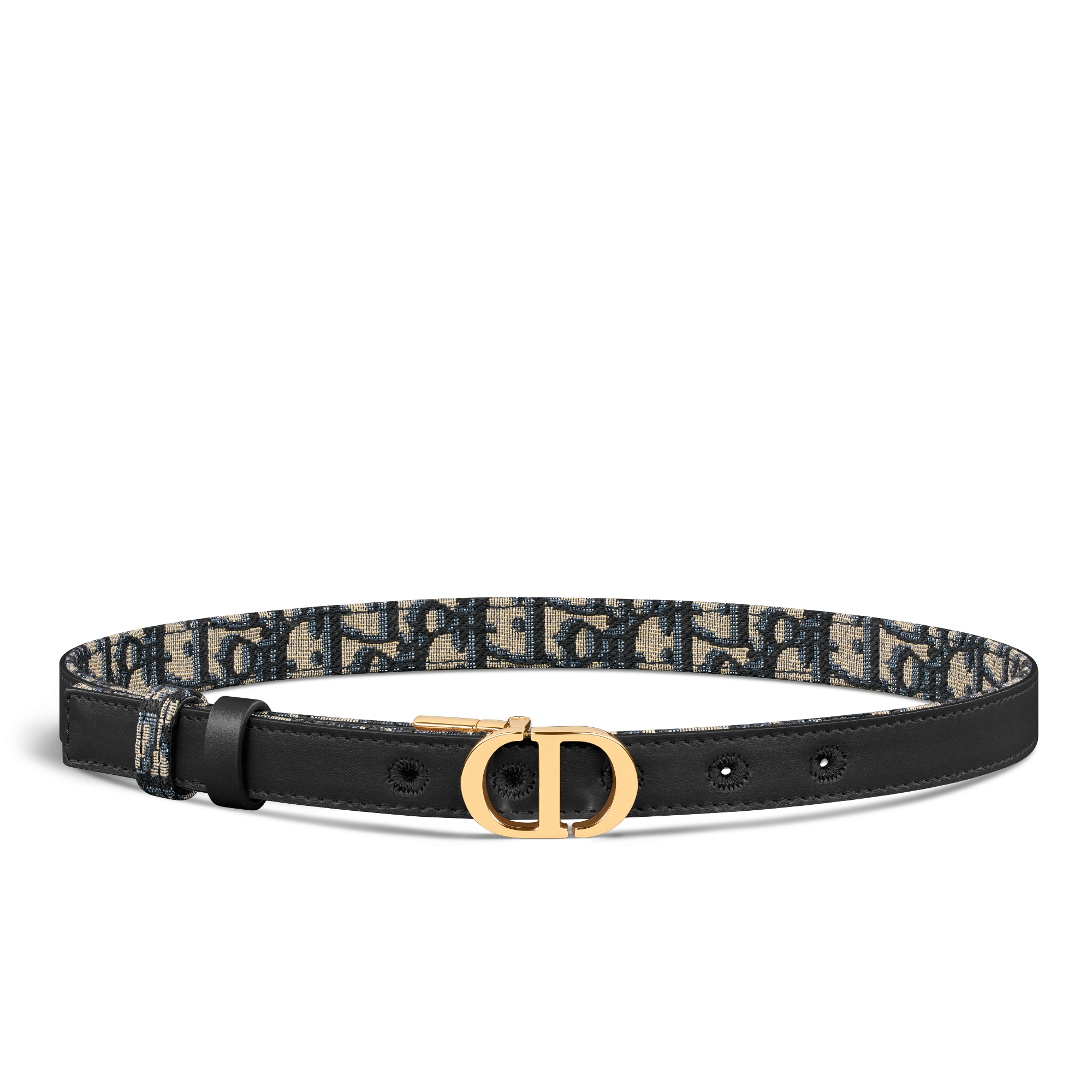 30 Montaigne 双面腰带 20 毫米蓝色光滑牛皮革和 Oblique 印花面料 E01