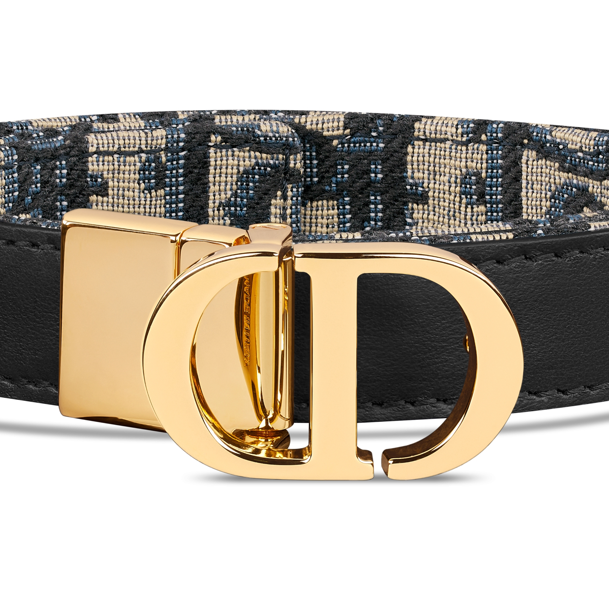 30 Montaigne 双面腰带 20 毫米蓝色光滑牛皮革和 Oblique 印花面料 E09