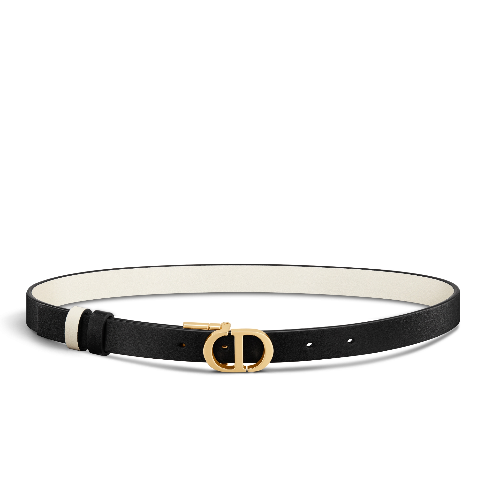 30 Montaigne 双面腰带 20 毫米黑色和奶白色光滑牛皮革 E01