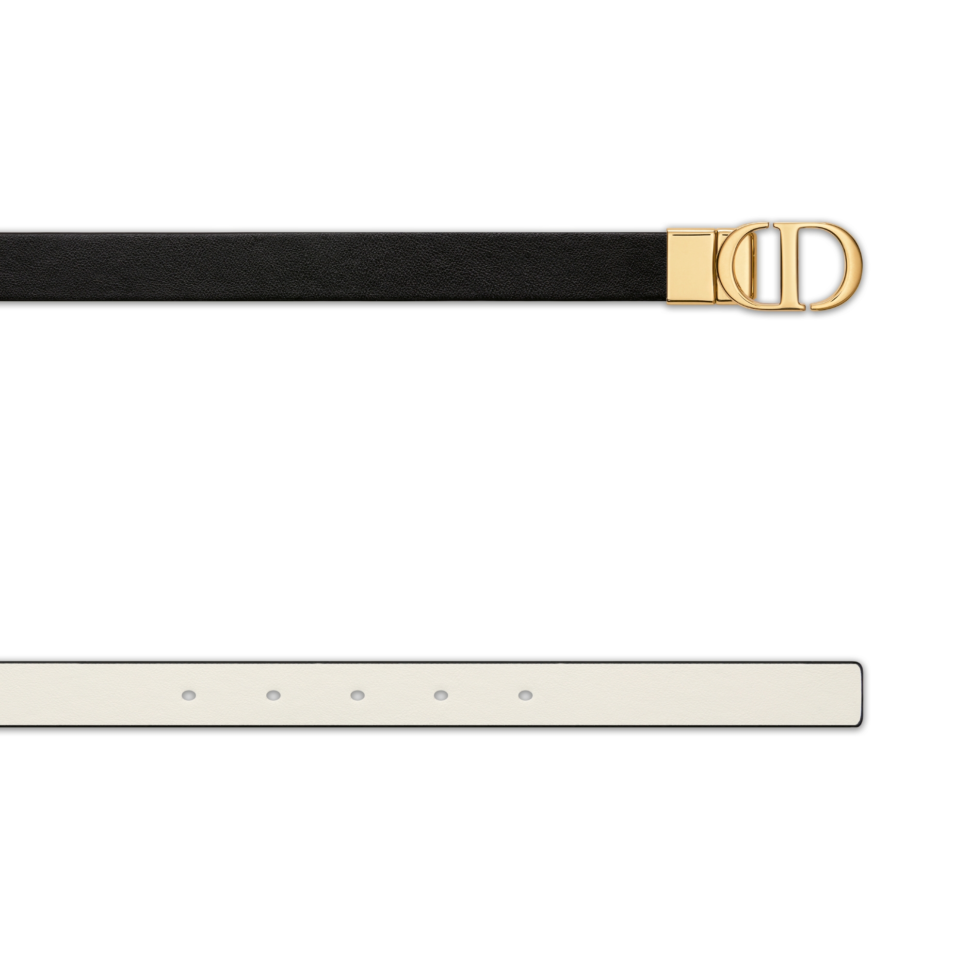 30 Montaigne 双面腰带 20 毫米黑色和奶白色光滑牛皮革 E06