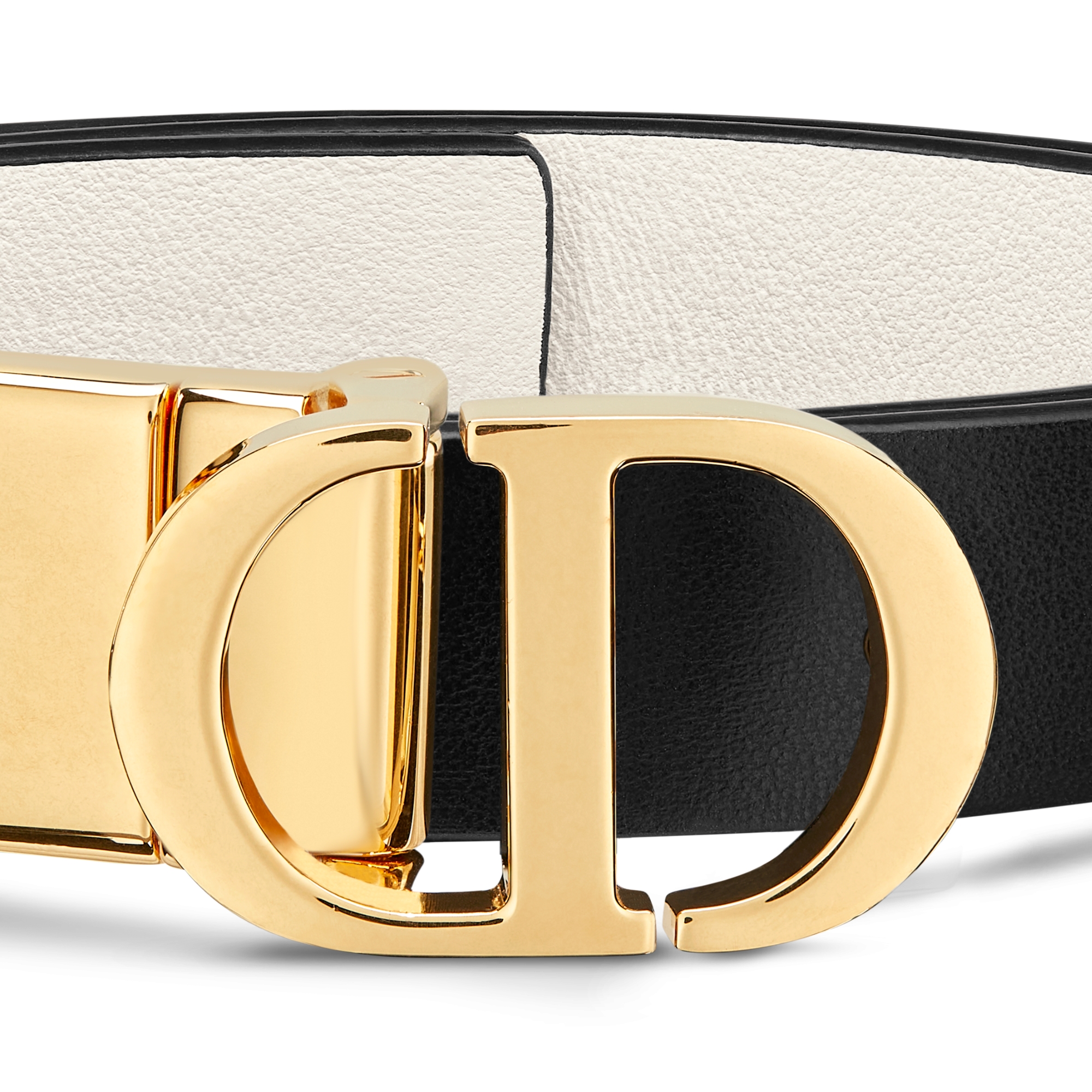 30 Montaigne 双面腰带 20 毫米黑色和奶白色光滑牛皮革 E09