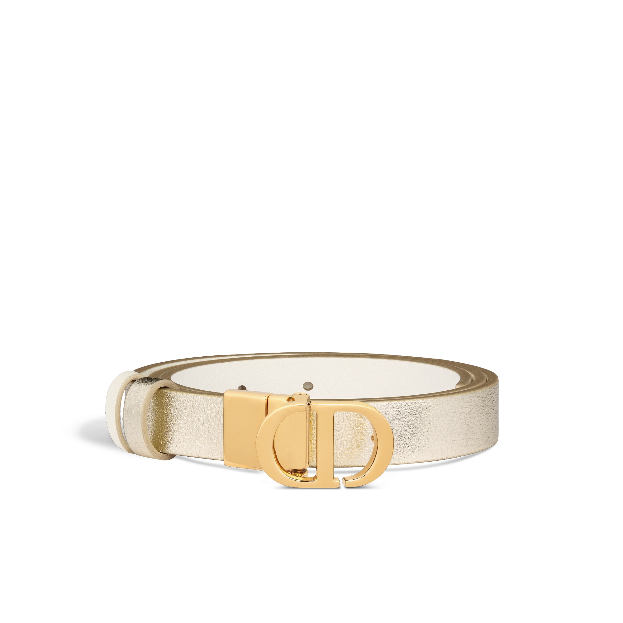 30 Montaigne 双面腰带 20 毫米金色调和奶白色光滑牛皮革 E03