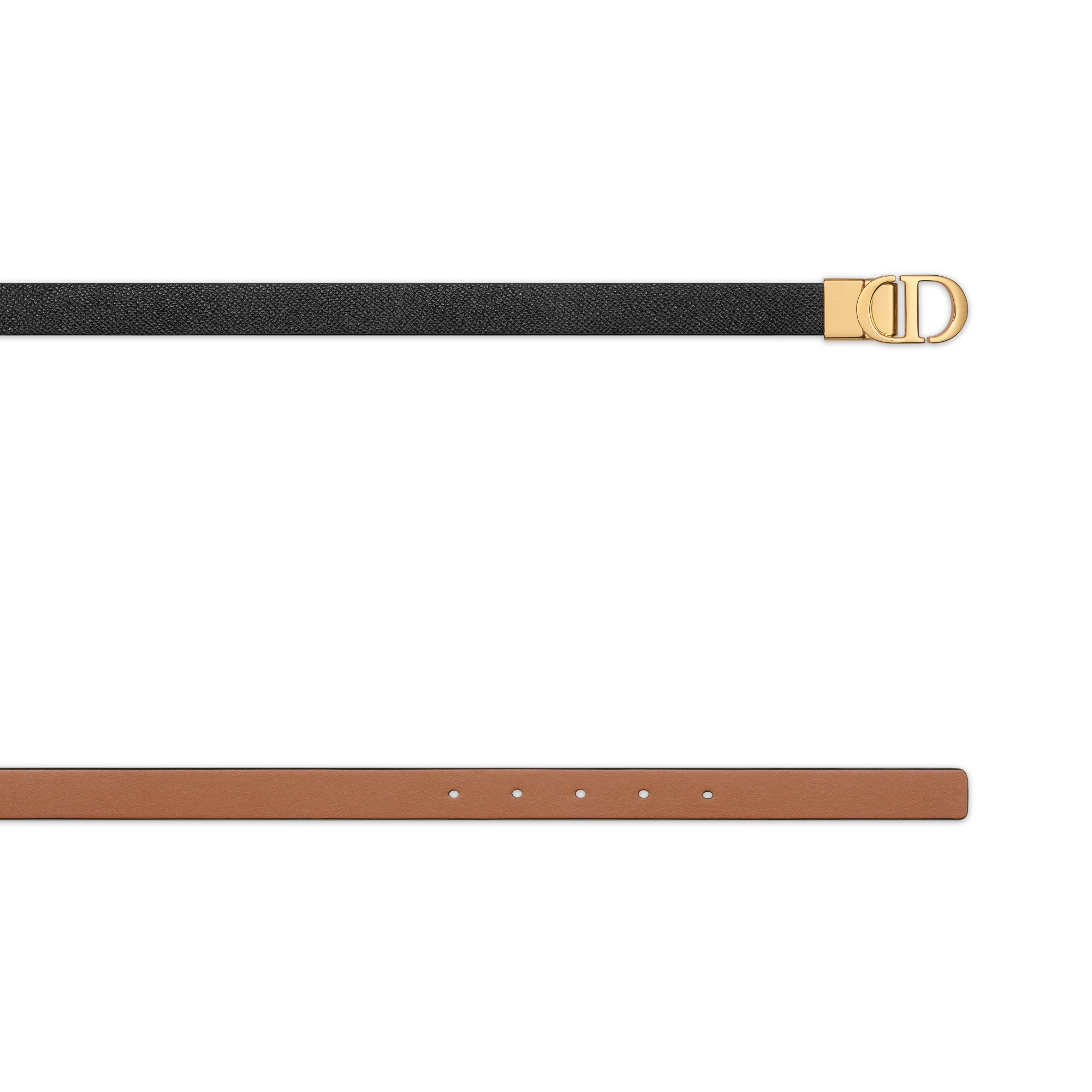 30 Montaigne 双面腰带 20 毫米黑色粒面牛皮革和干邑棕色光滑牛皮革 E06