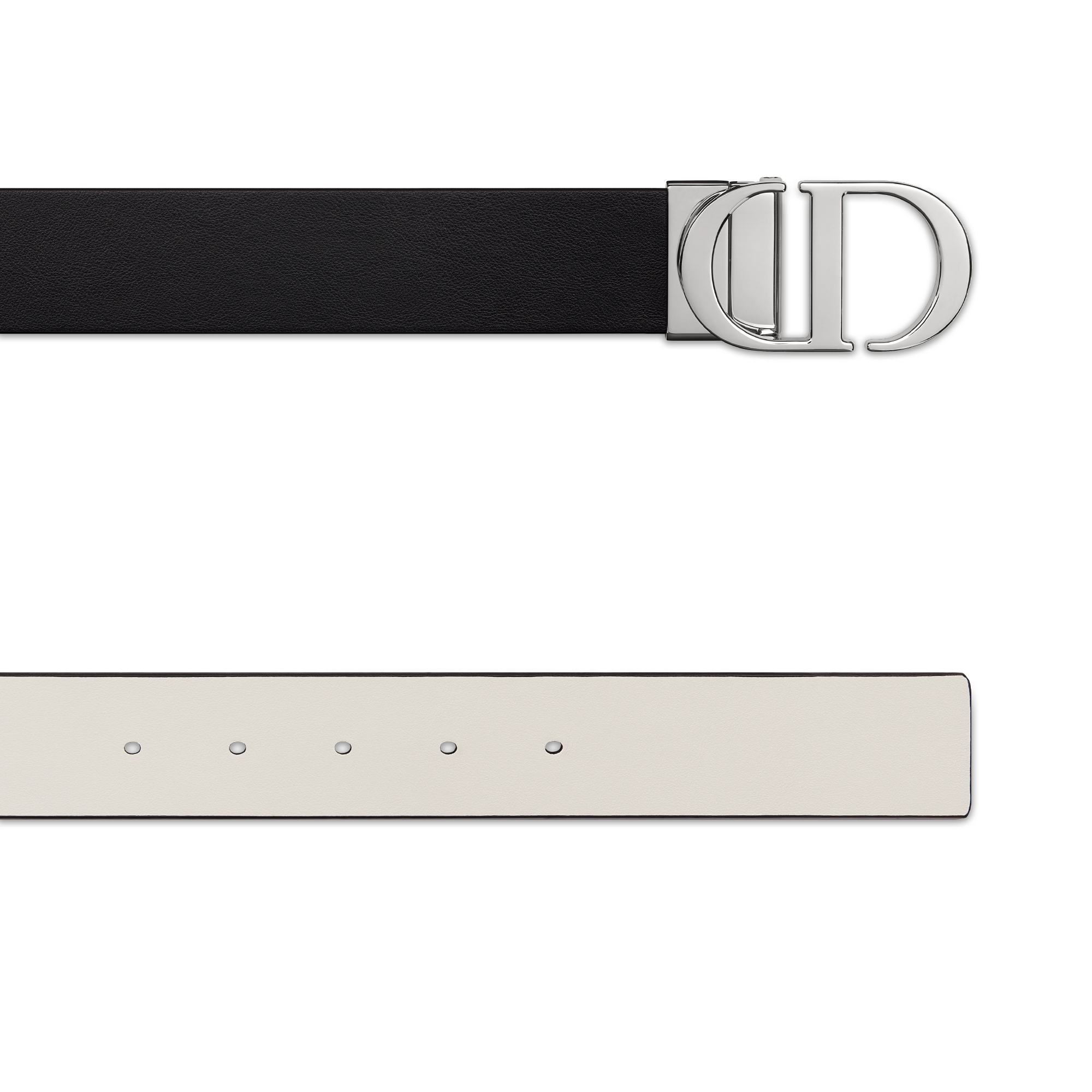 30 Montaigne 双面腰带 35 毫米黑色和奶白色光滑牛皮革 E06