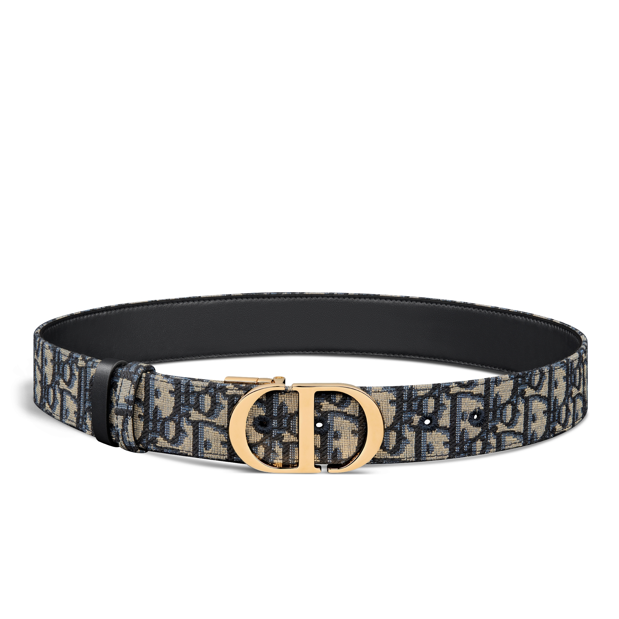 30 Montaigne 双面腰带 35 毫米蓝色光滑牛皮革和 Oblique 印花面料 E01