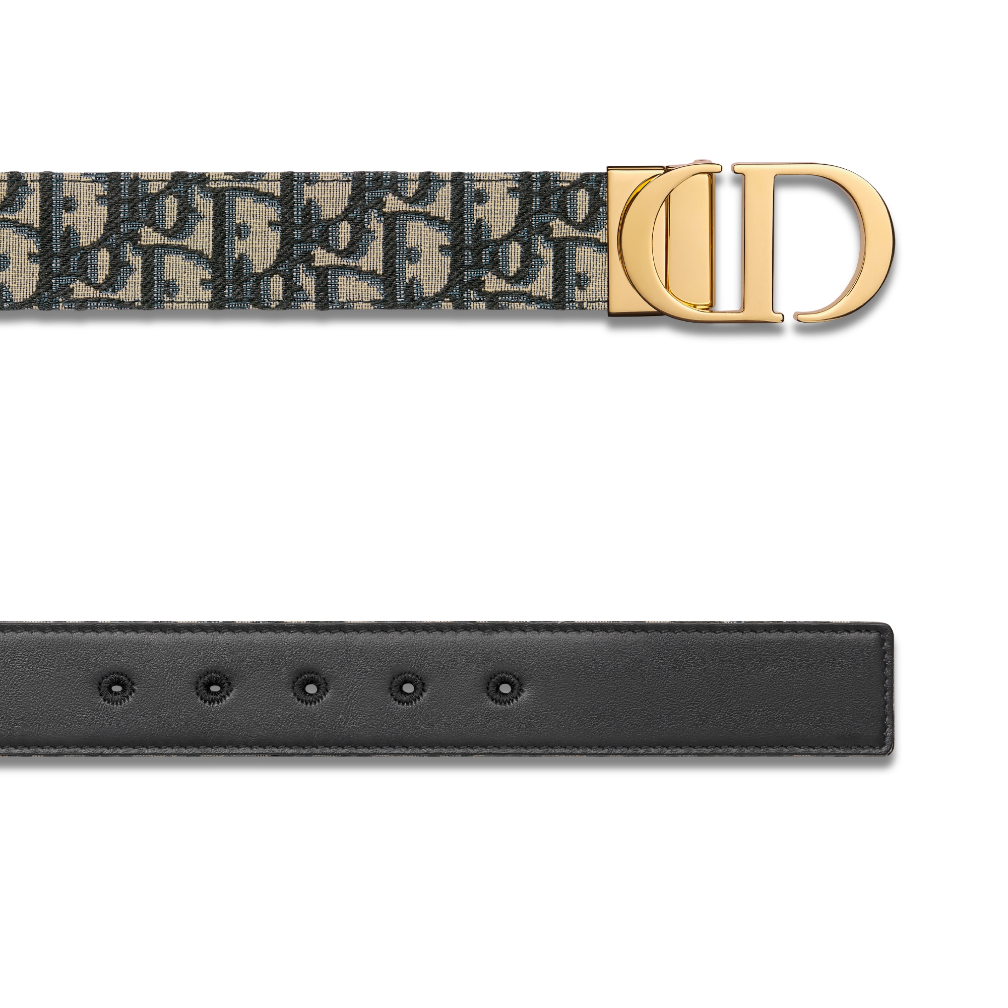 30 Montaigne 双面腰带 35 毫米蓝色光滑牛皮革和 Oblique 印花面料 E06