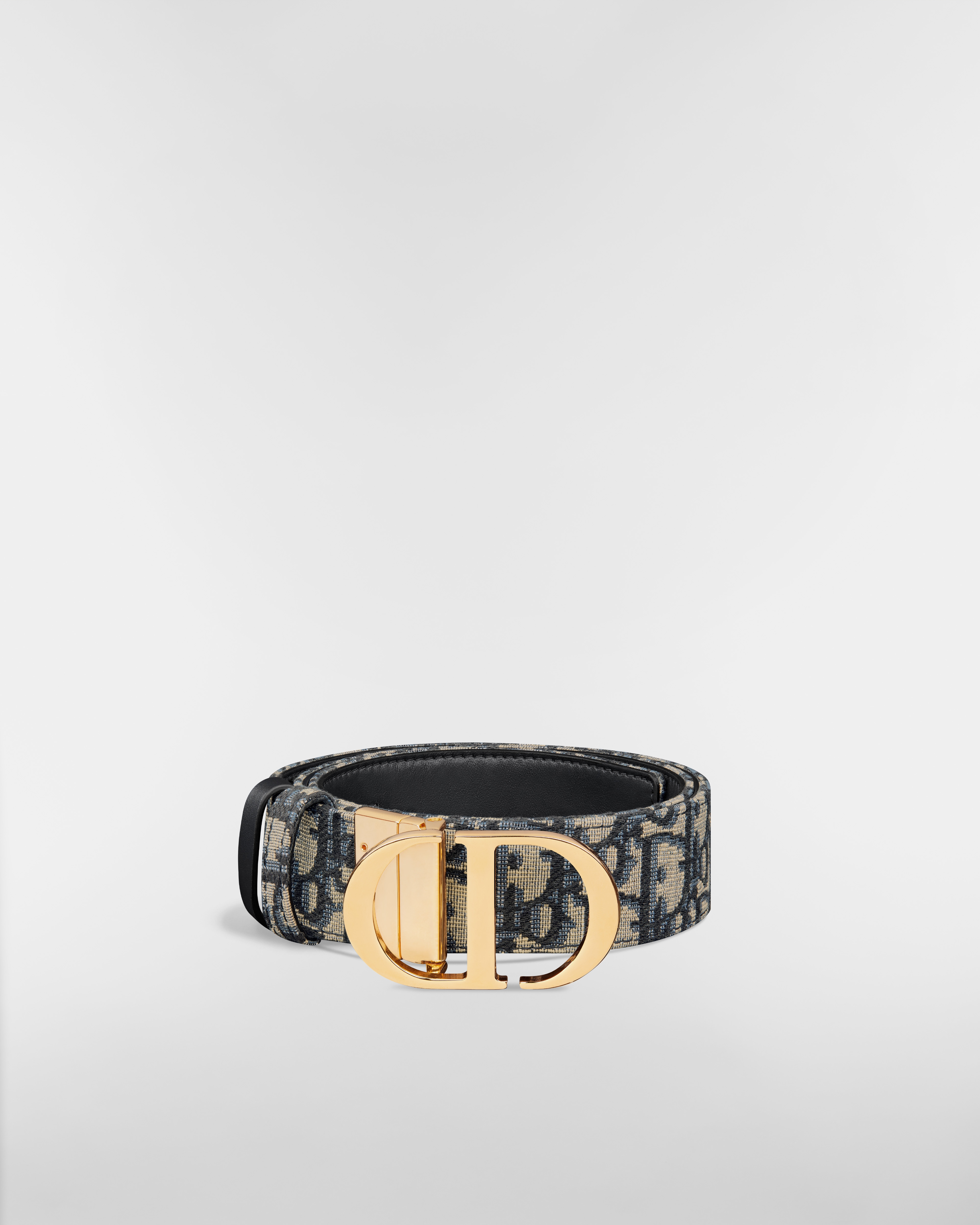 30 Montaigne 双面腰带 35 毫米蓝色光滑牛皮革和 Oblique 印花面料 E03