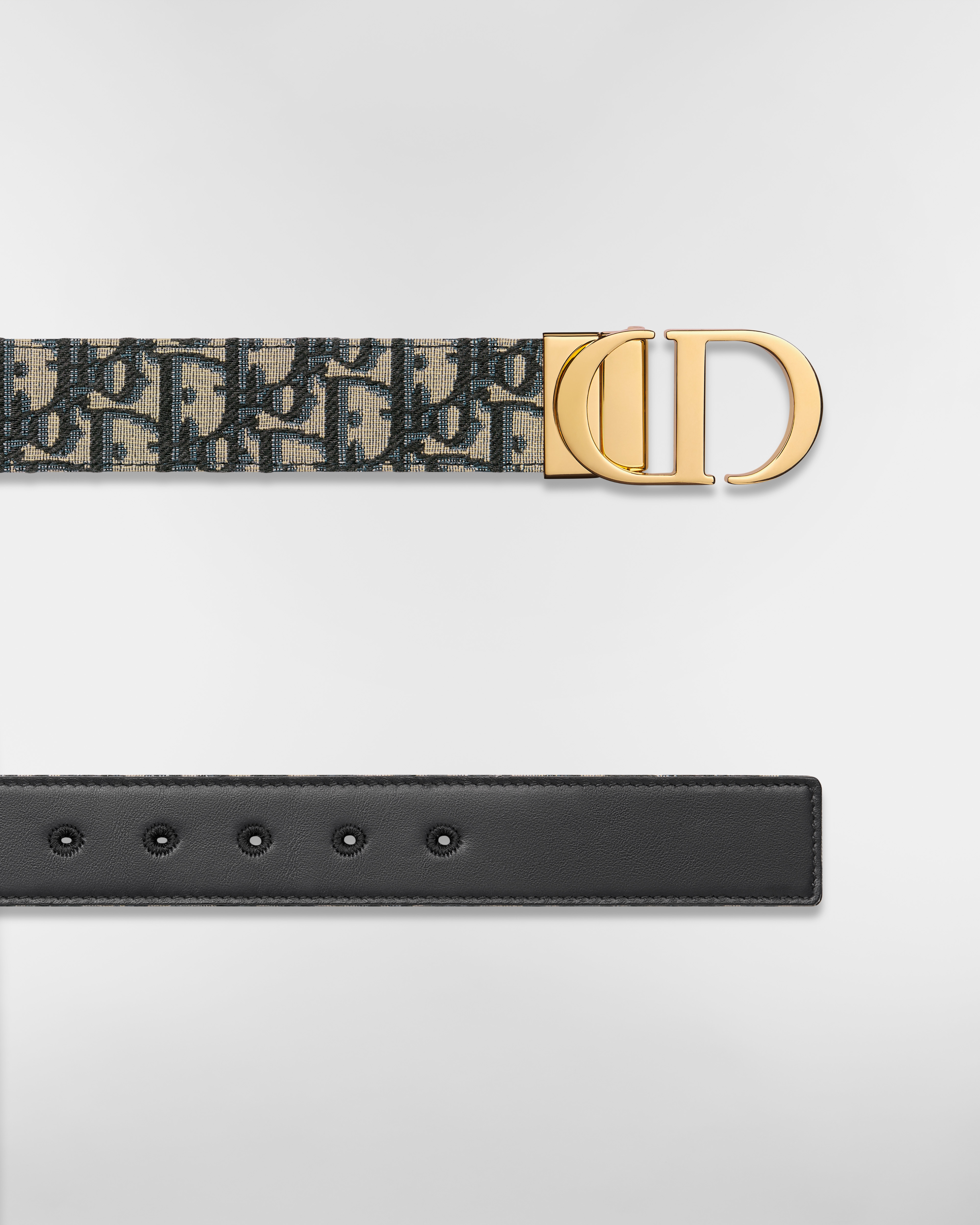 30 Montaigne 双面腰带 35 毫米蓝色光滑牛皮革和 Oblique 印花面料 E06