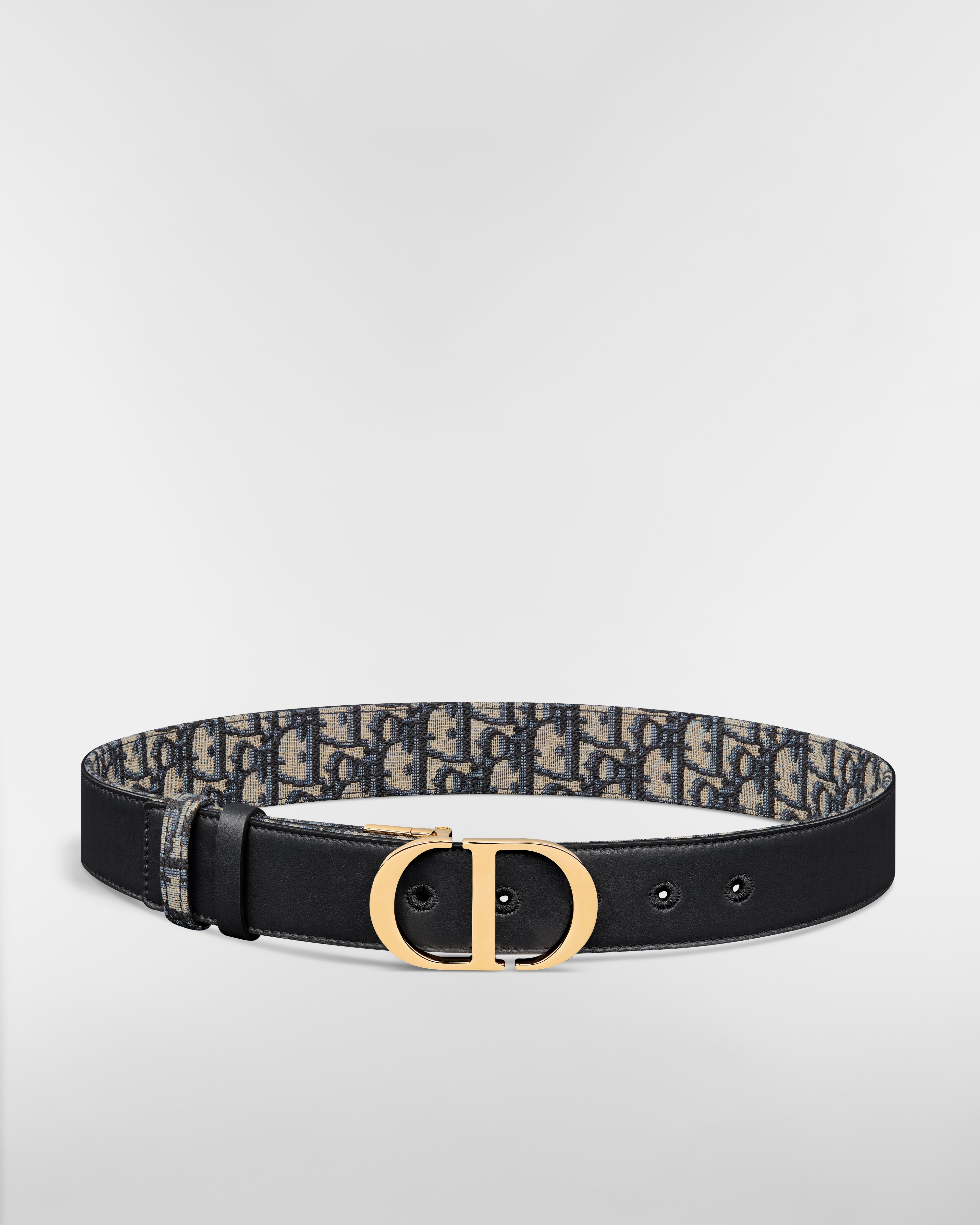 30 Montaigne 双面腰带 35 毫米蓝色光滑牛皮革和 Oblique 印花面料 E07