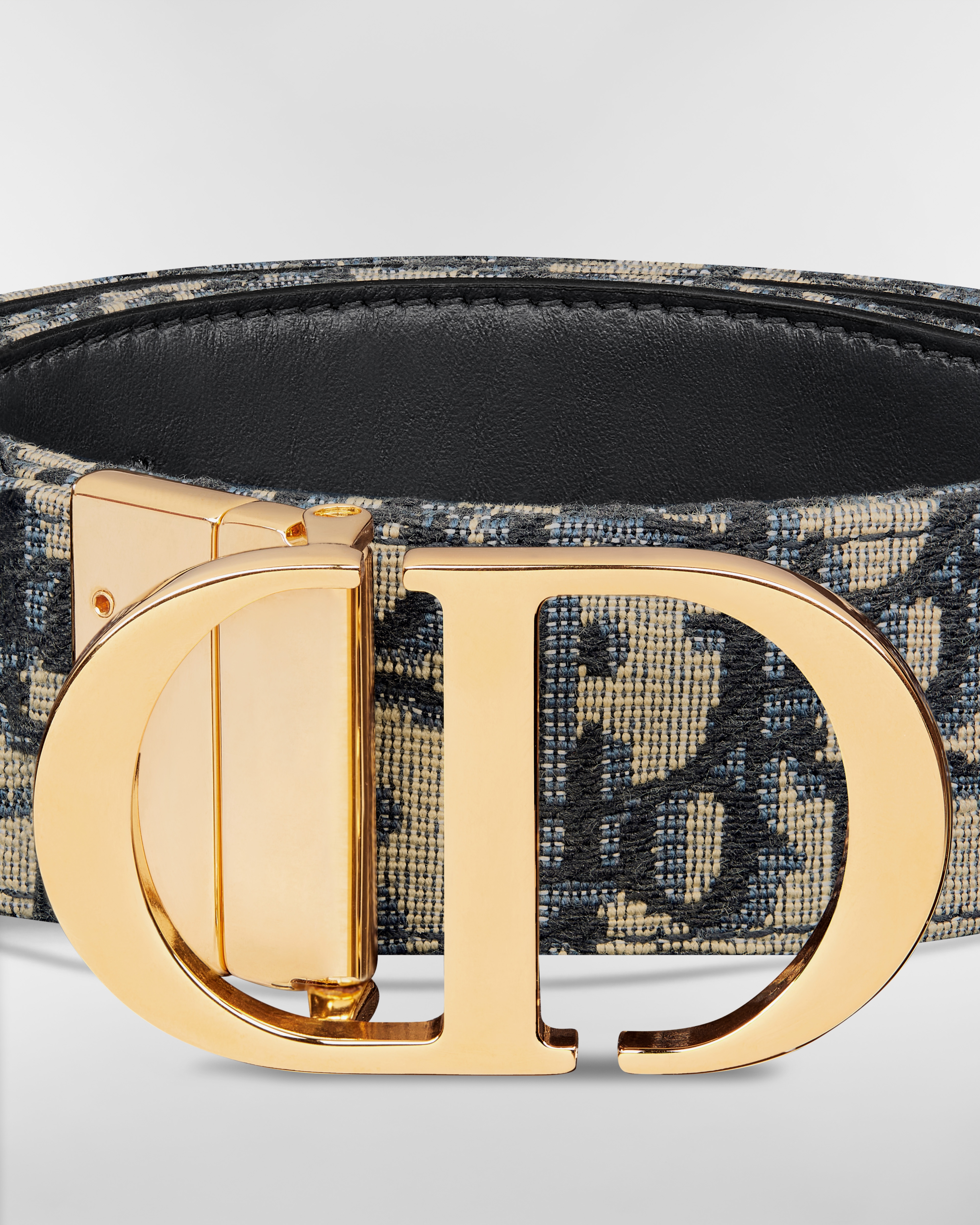 30 Montaigne 双面腰带 35 毫米蓝色光滑牛皮革和 Oblique 印花面料 E09