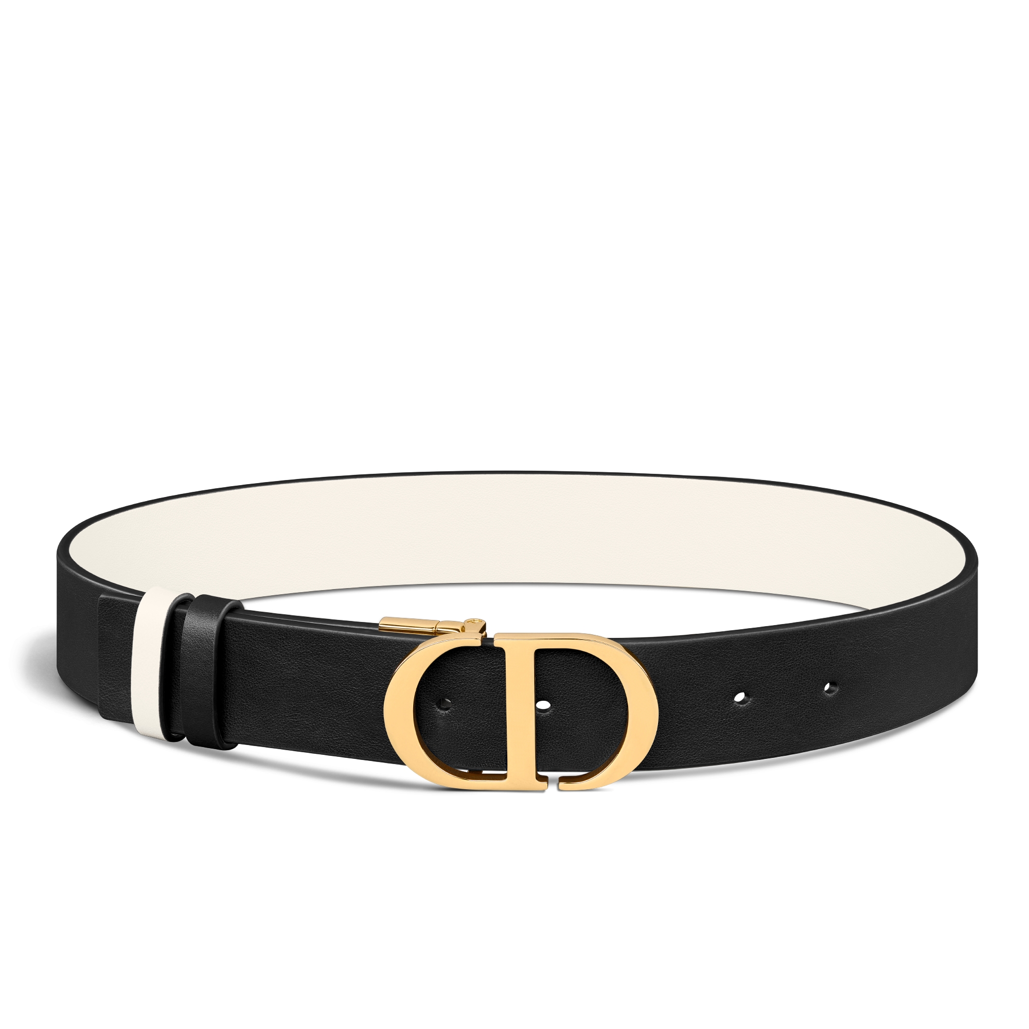 30 Montaigne 双面腰带 35 毫米黑色和奶白色光滑牛皮革 E01