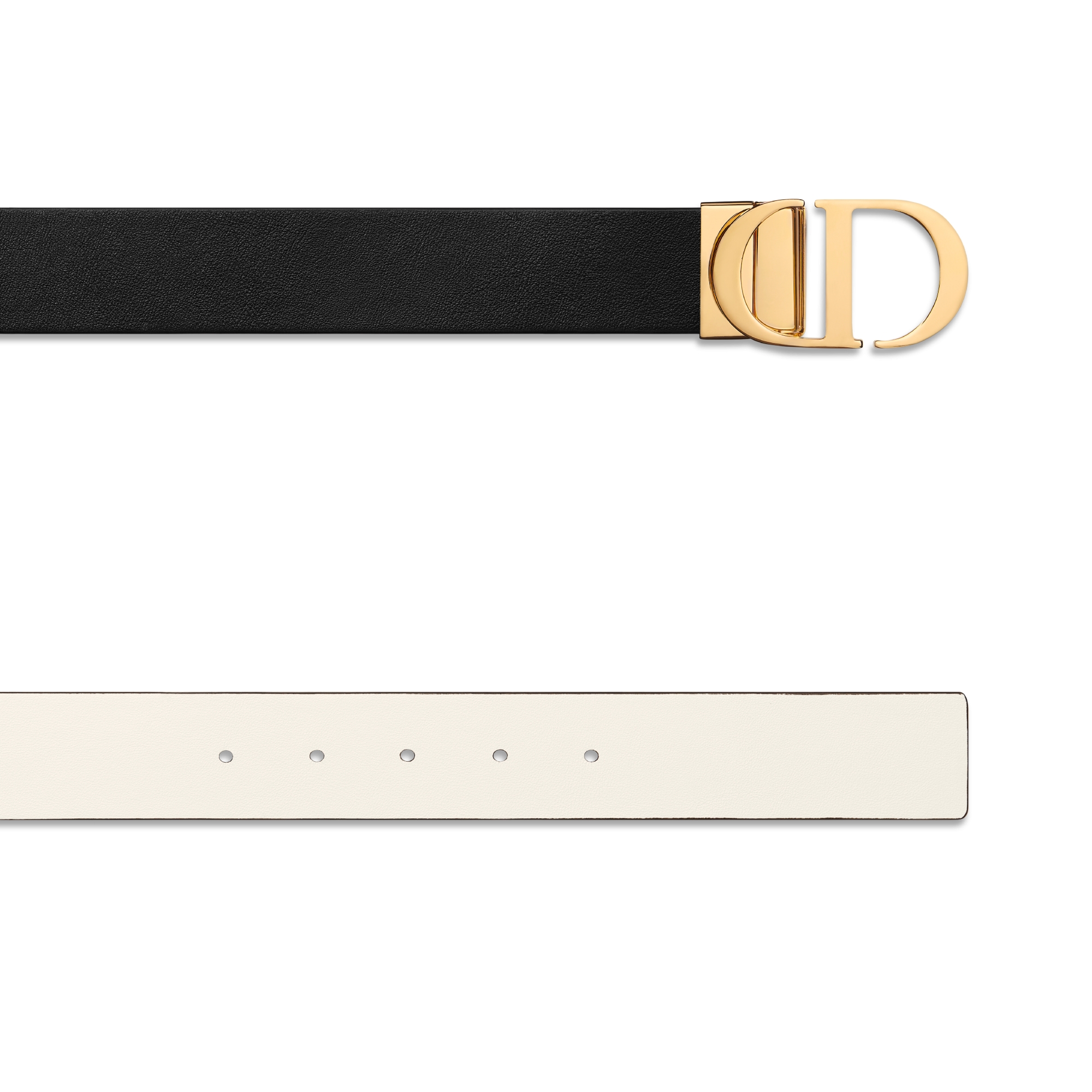 30 Montaigne 双面腰带 35 毫米黑色和奶白色光滑牛皮革 E06