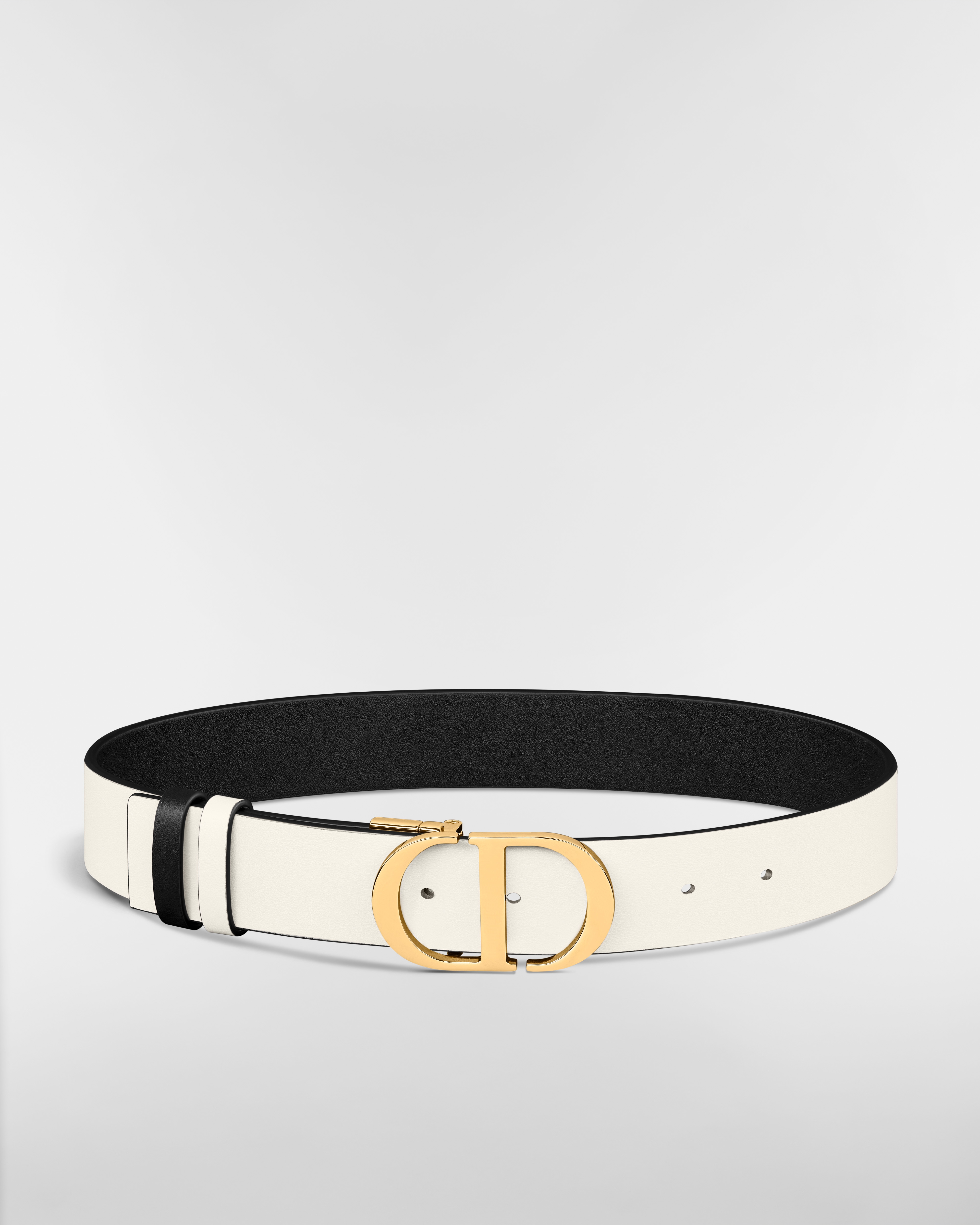 30 Montaigne 双面腰带 35 毫米黑色和奶白色光滑牛皮革 E07