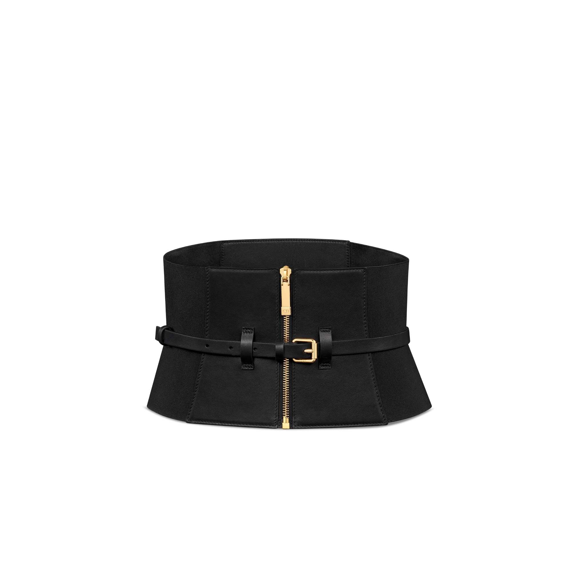 D-Trap 腰封 16 厘米黑色光滑牛皮革和弹力带 E01