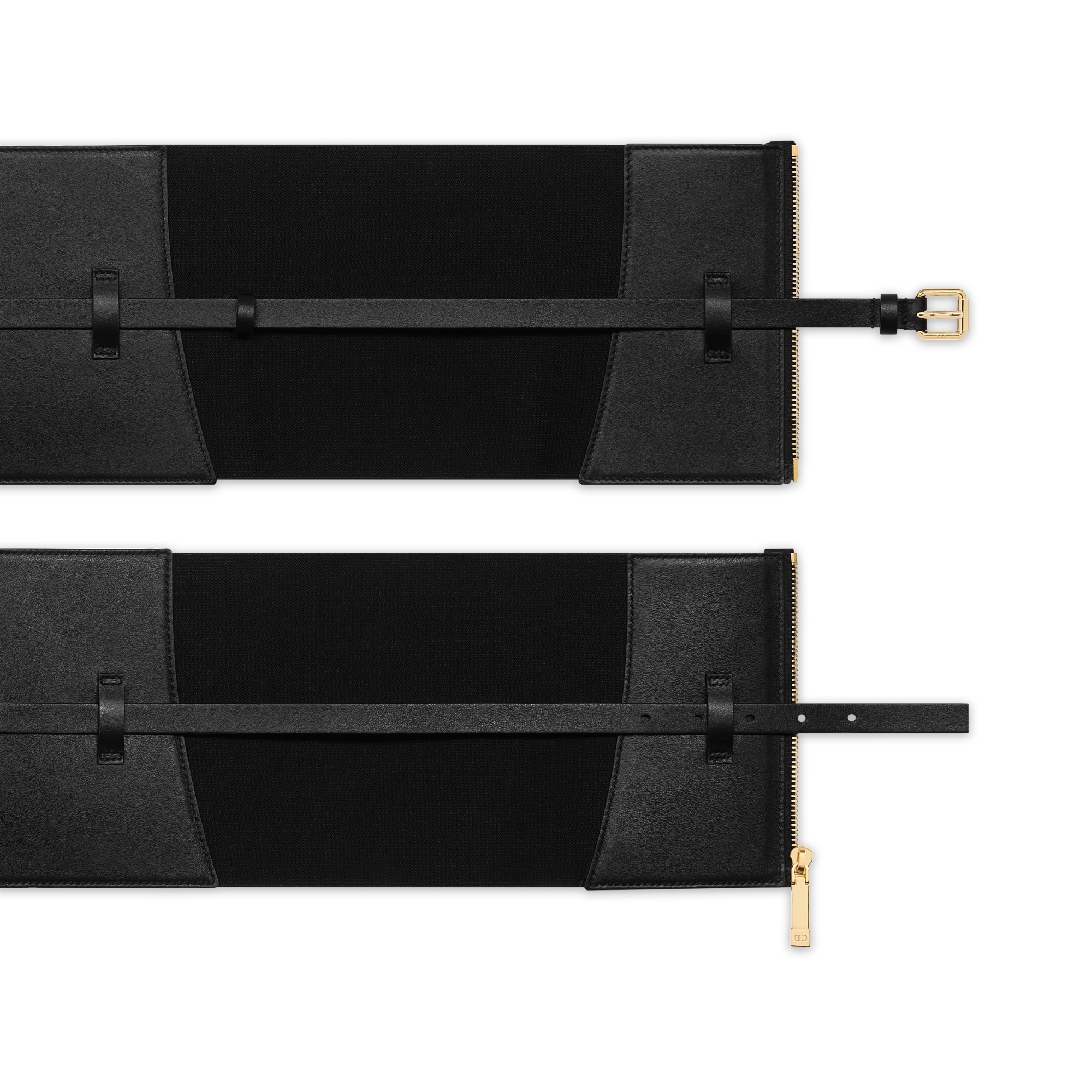 D-Trap 腰封 16 厘米黑色光滑牛皮革和弹力带 E06