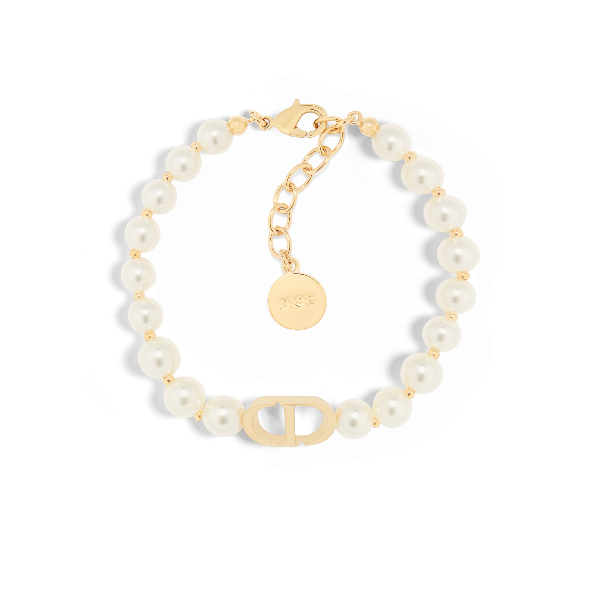 30 Montaigne 手链 金色饰面金属和白色树脂珠饰 E01
