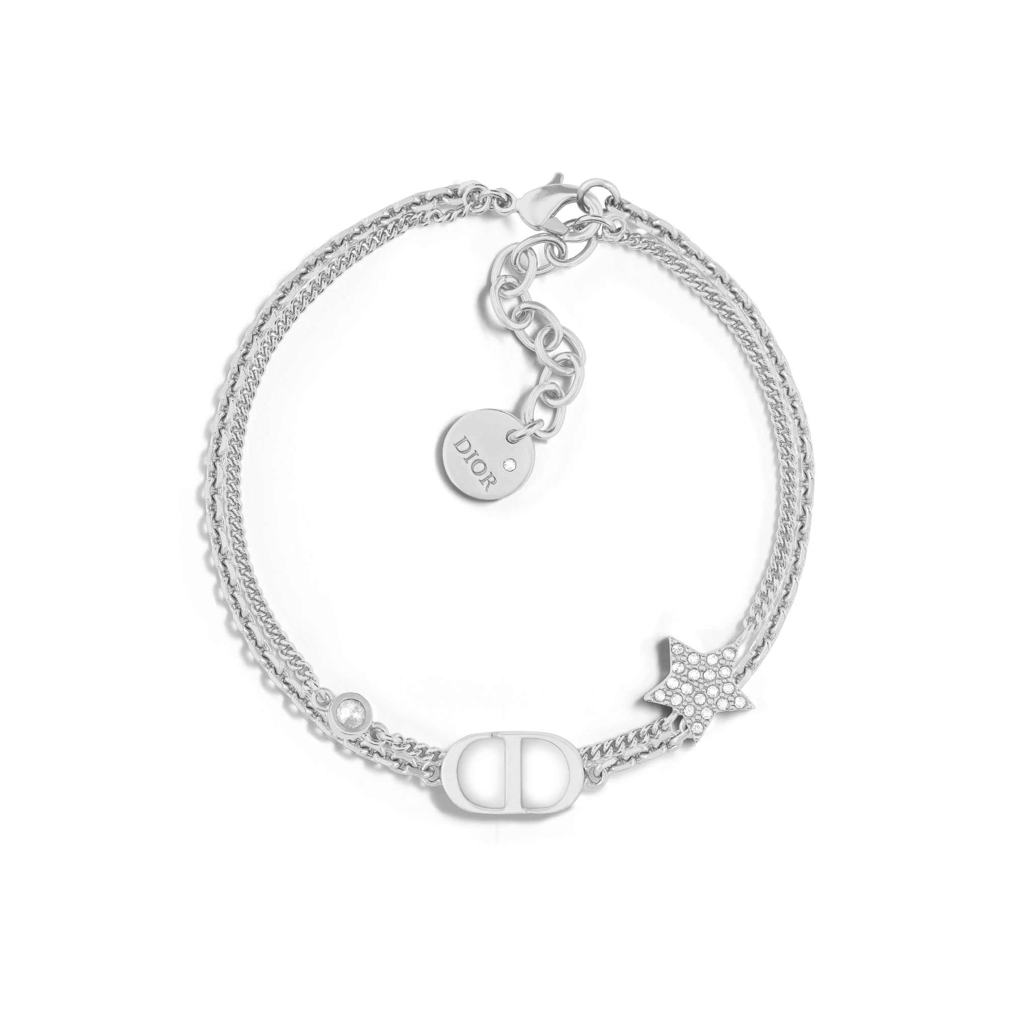 Petit CD 双链条手链 银色饰面金属和银色调仿水晶装饰 E01