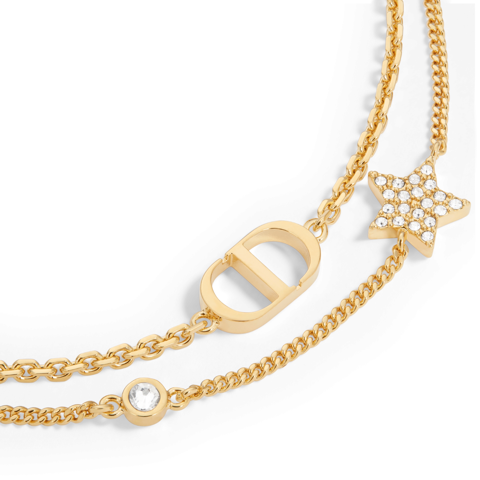 Petit CD 双链条手链 金色饰面金属和闪亮晶体装饰 E09