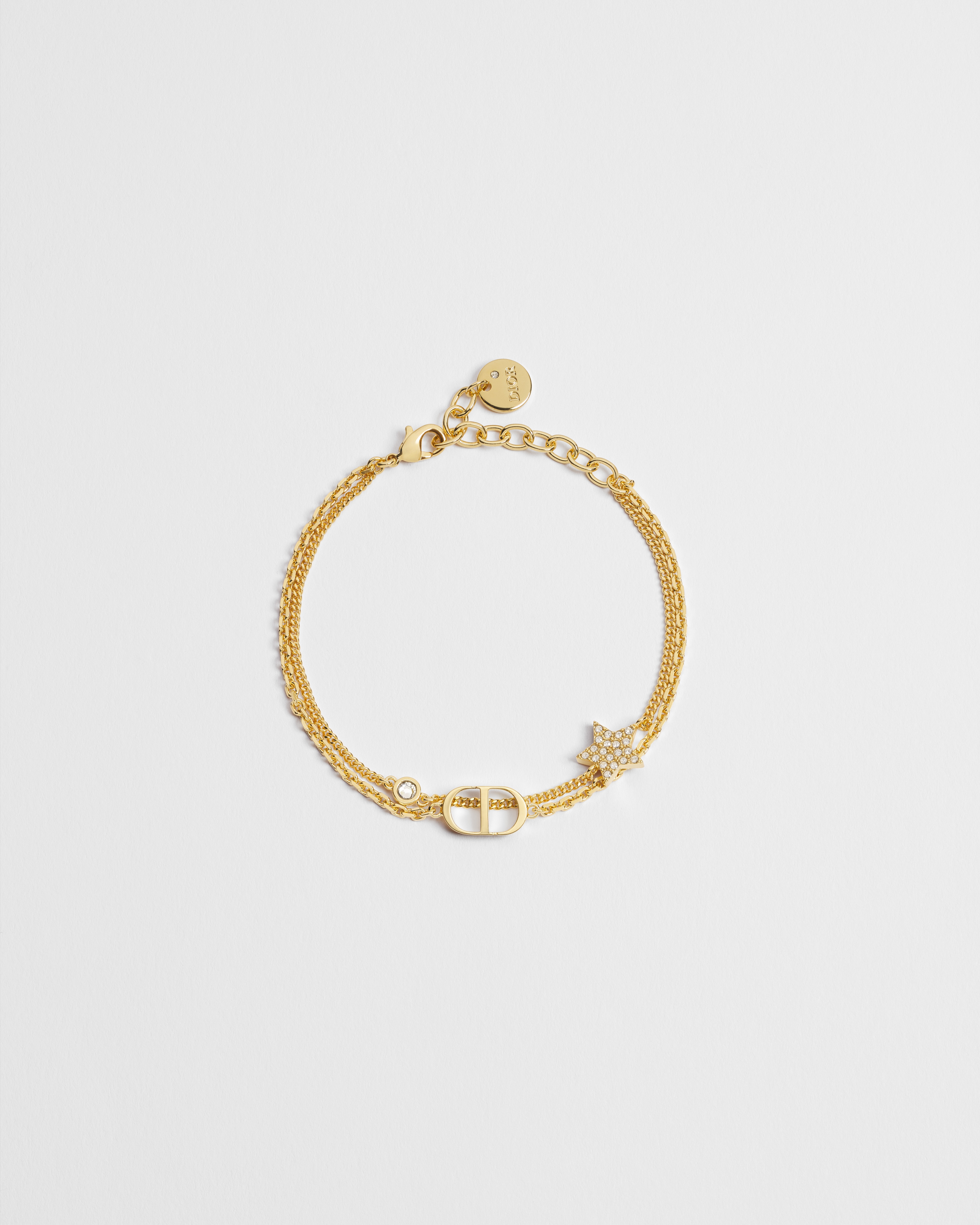 Petit CD 双链条手链 金色饰面金属和闪亮晶体装饰 E01