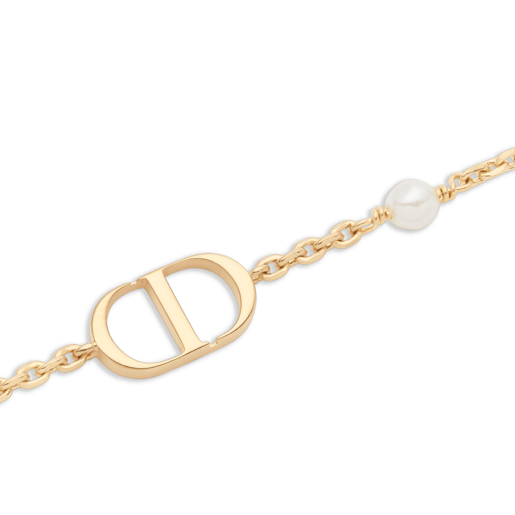 Petit CD 手链 金色饰面金属和白色树脂珠饰 E09