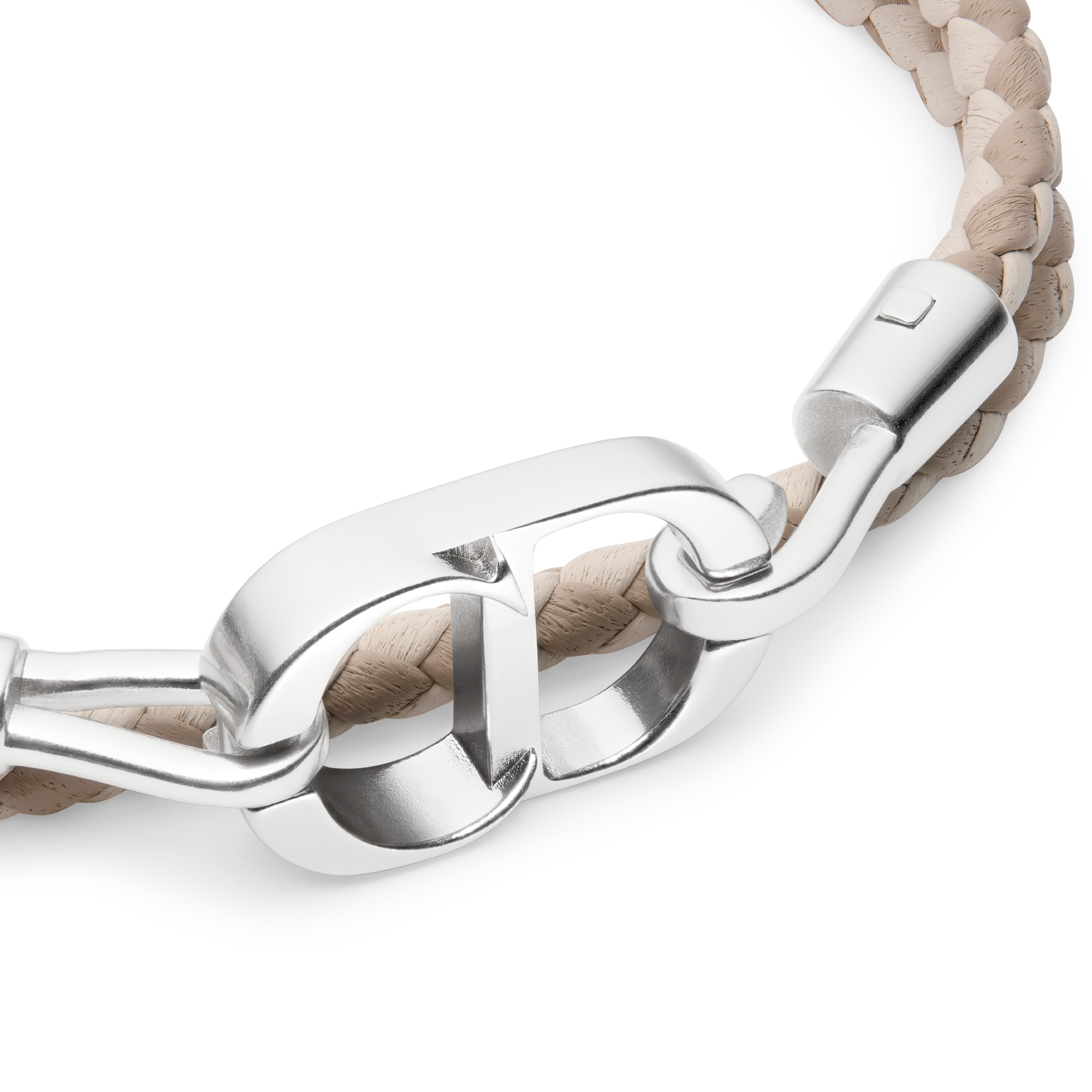 CD Icon 编织皮革双链条手链 米色羊皮革和银色饰面铜合金 E09