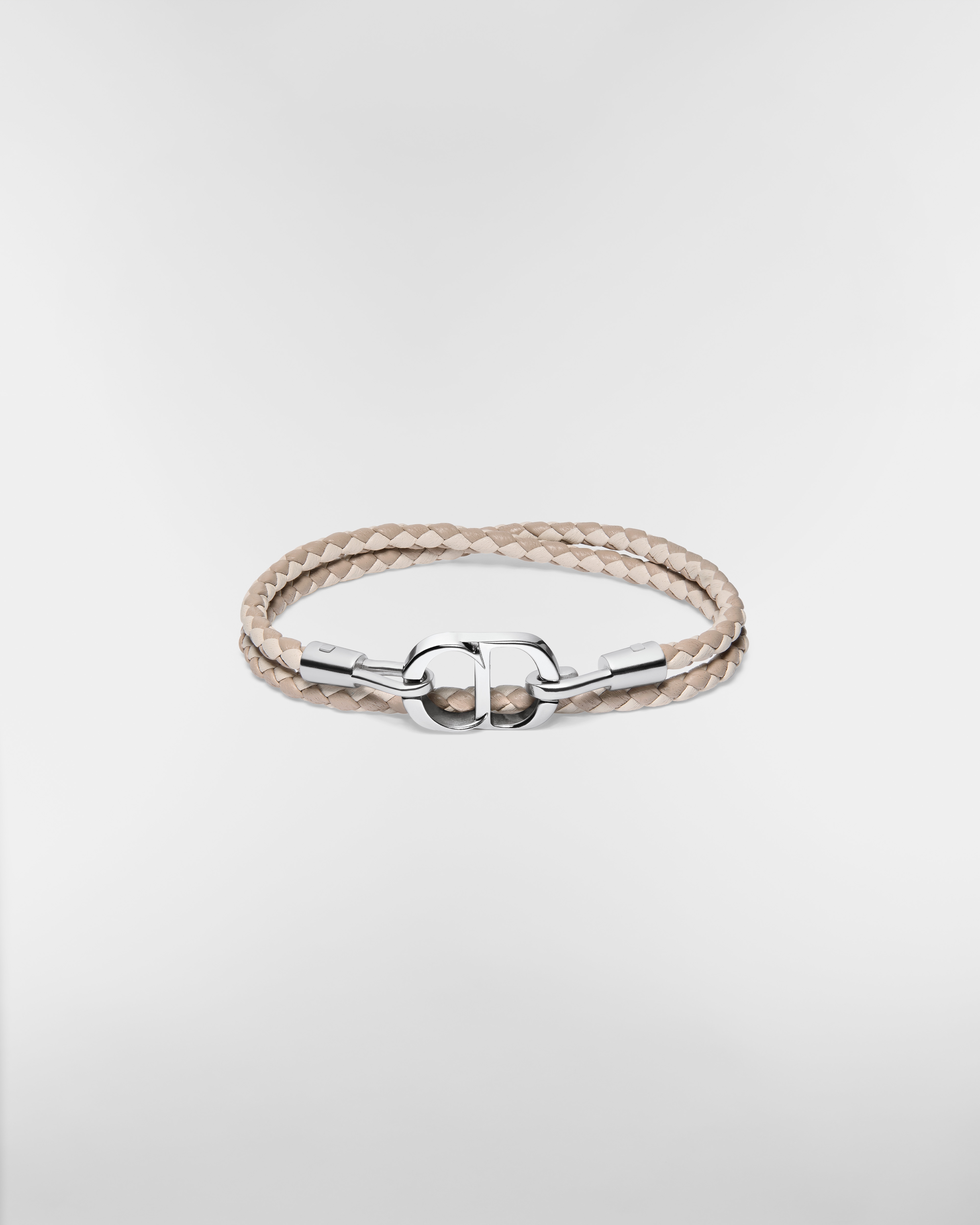 CD Icon 编织皮革双链条手链 米色羊皮革和银色饰面铜合金 E01