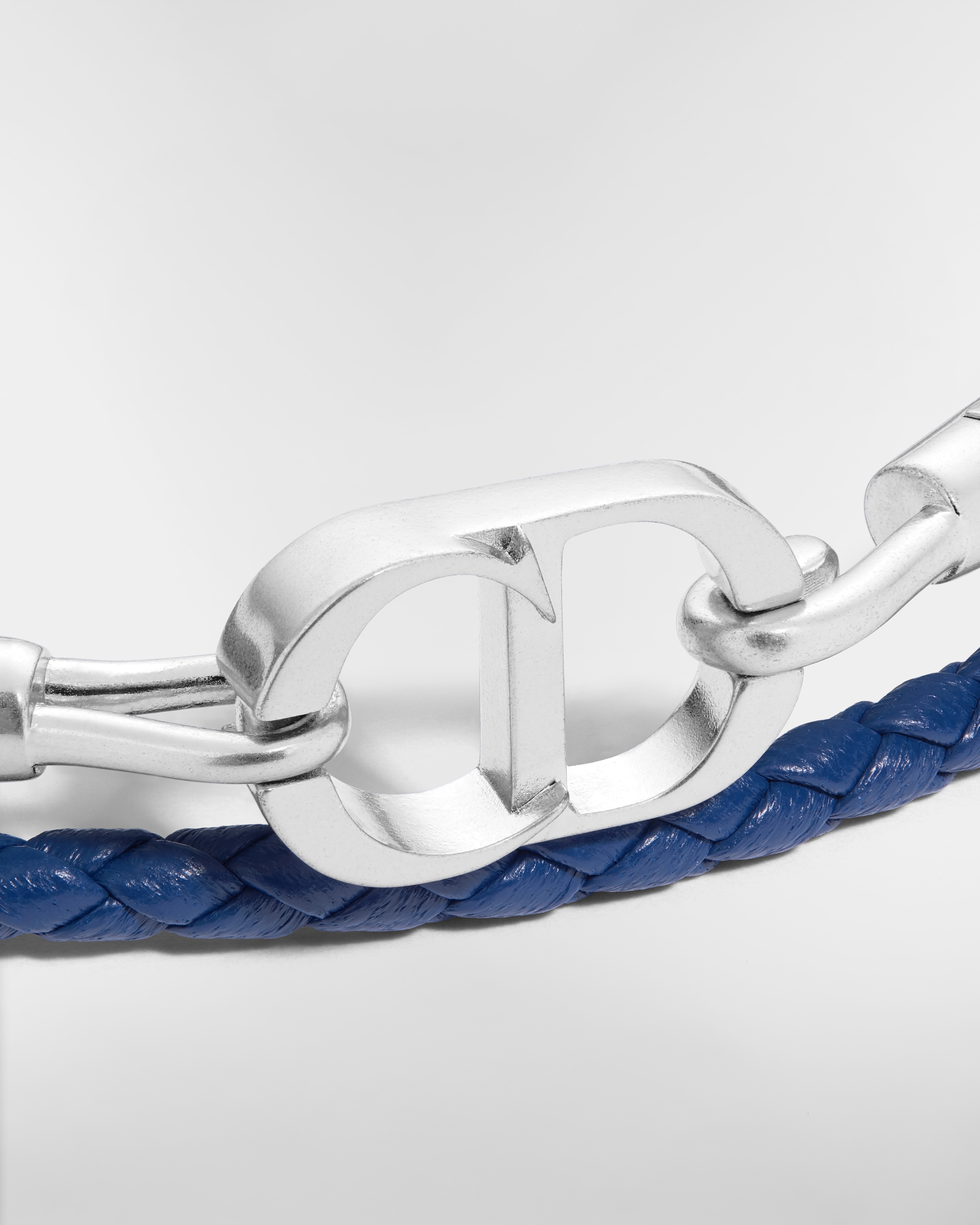 CD Icon 编织皮革双环手链 海军蓝色羊皮革和银色饰面铜合金 E09