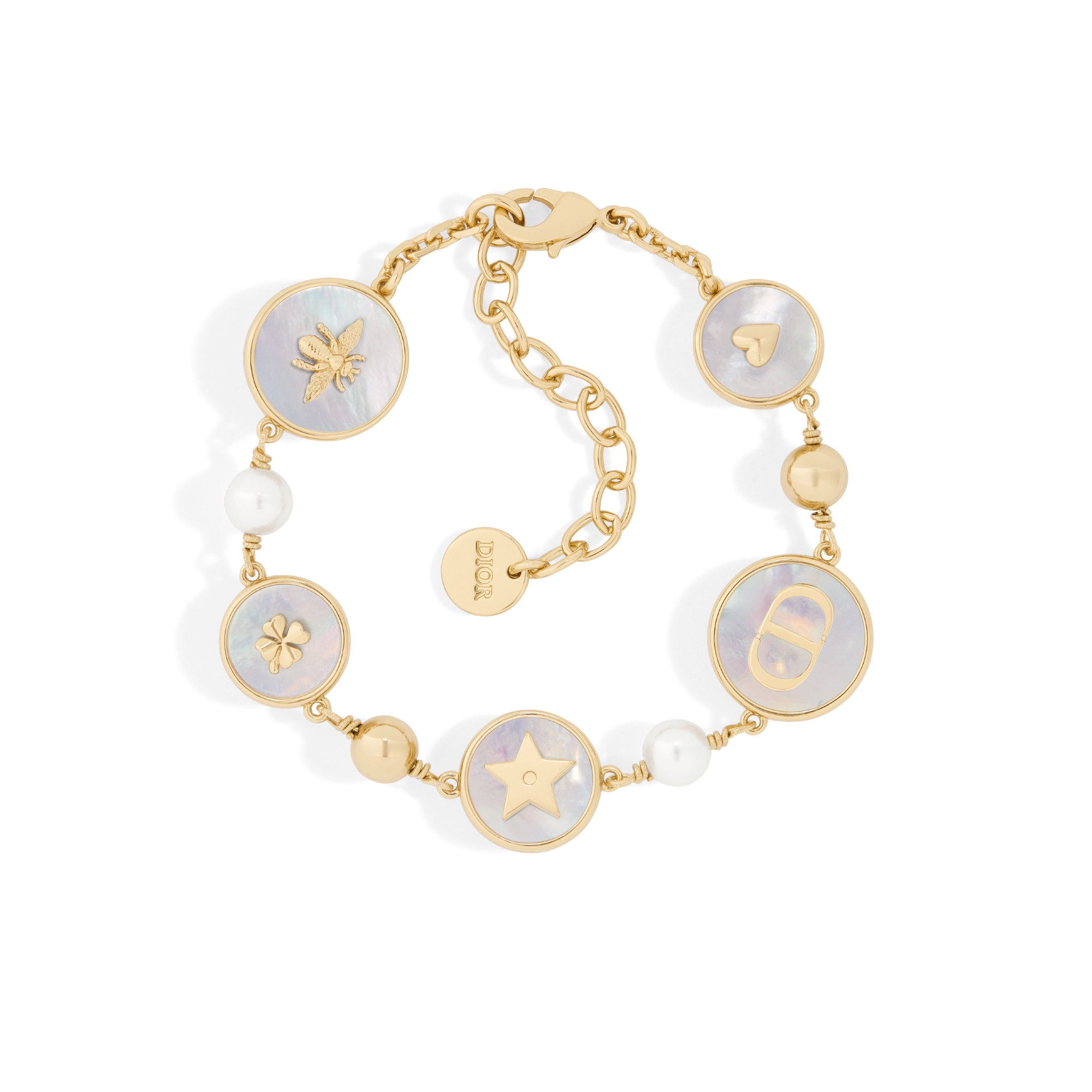 D-Luck 手链 金色饰面金属、白色树脂珠饰和白色珍珠母贝 E01